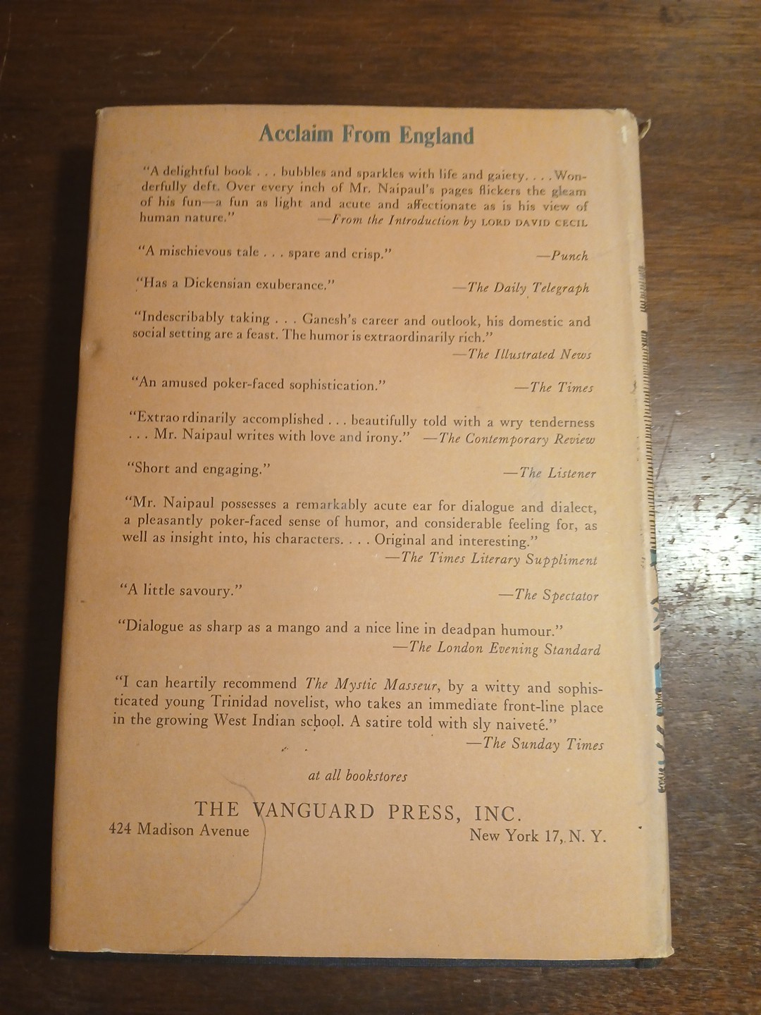The Mystic Masseur V.S. Naipaul 1959 HCDJ First US Edition VG
