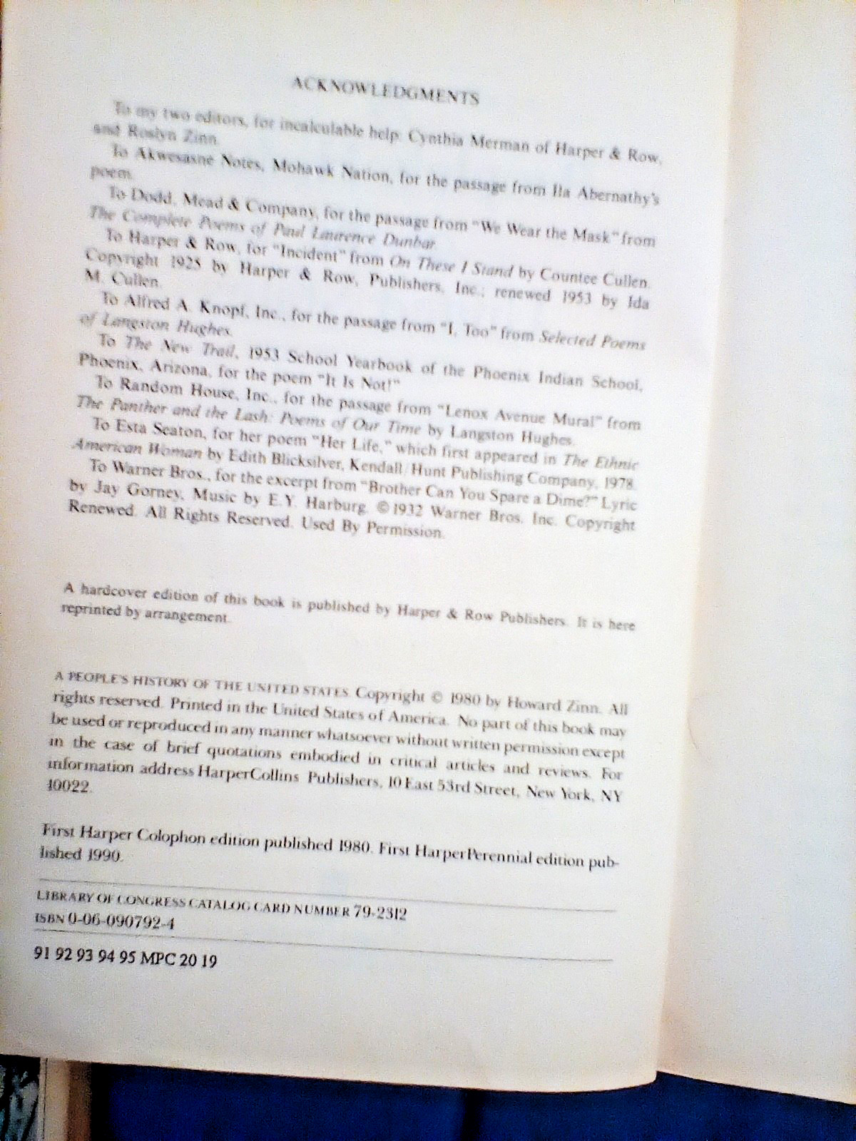 PEOPLE’S HISTORY OF THE UNITED STATES“ Paperback Book! Howard Zinn, 1st 1980