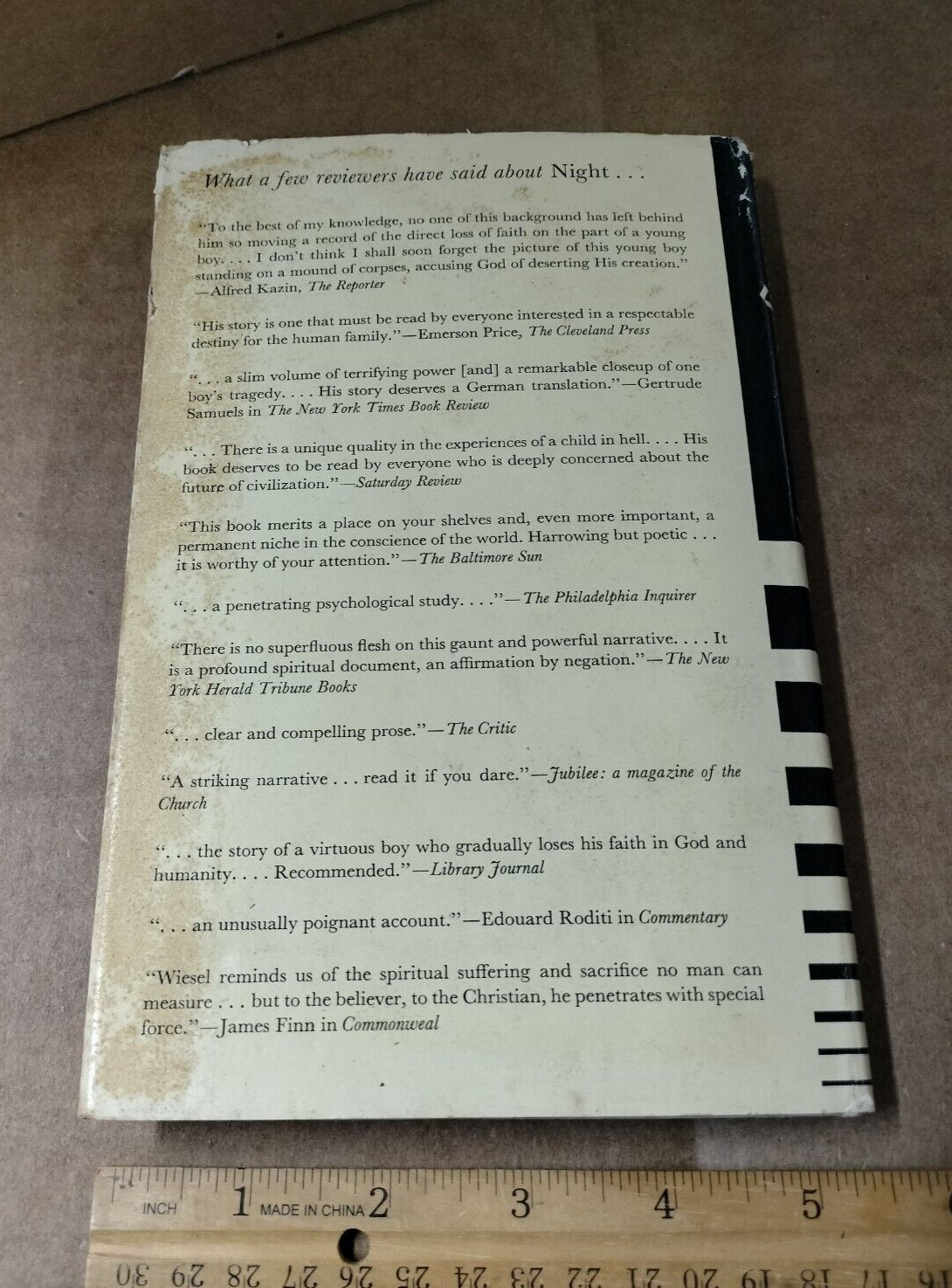 Night by Elie Wiesel Second American Printing 1961 Hill and Wang P. $3.00 intact