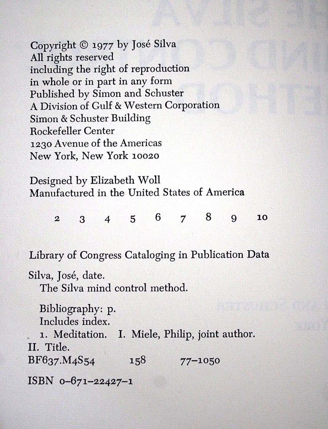 1st Ed., 2nd Printing / Silva Mind Control Method / Silva & Miele / 1977 HC DJ