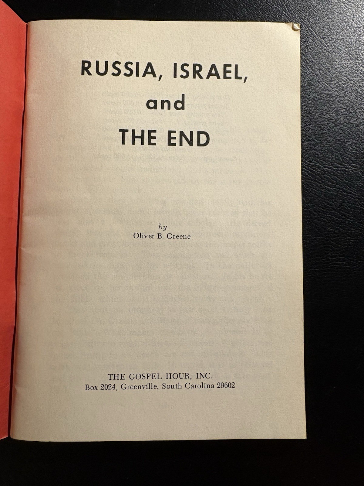 Russia Israel and the End Oliver B Greene 1985 Gospel Hour Prophecy End Times