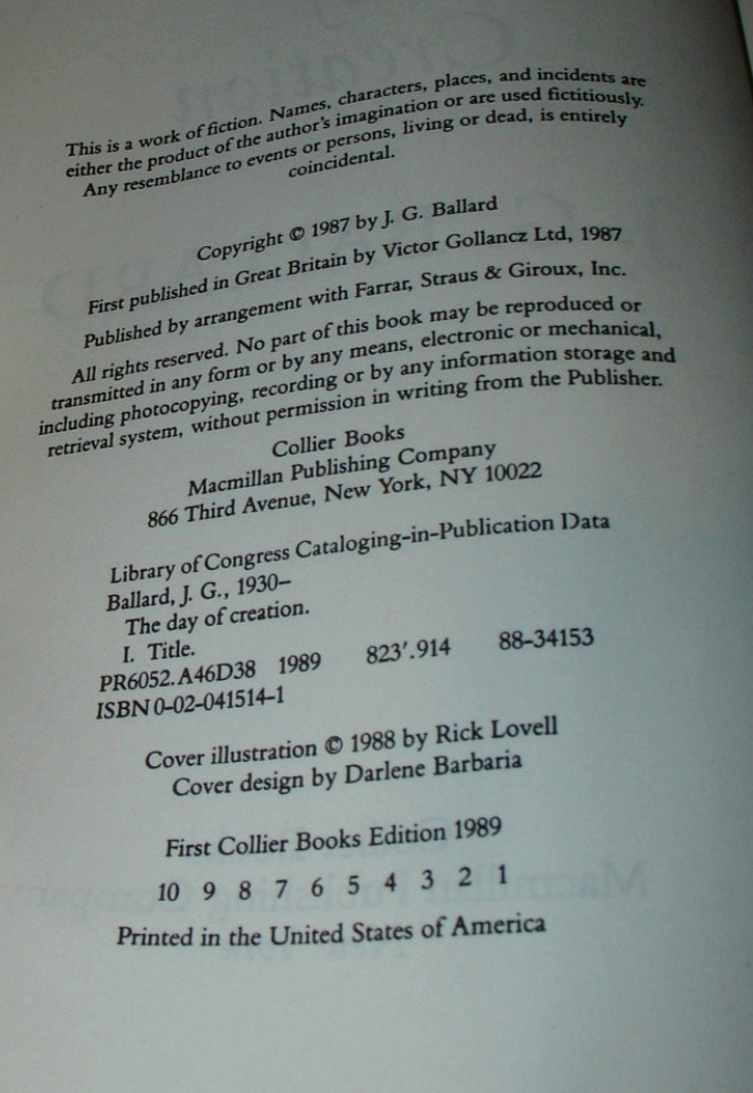 The Day of Creation by J. G. Ballard Paperback 1989 Collier Books Edition