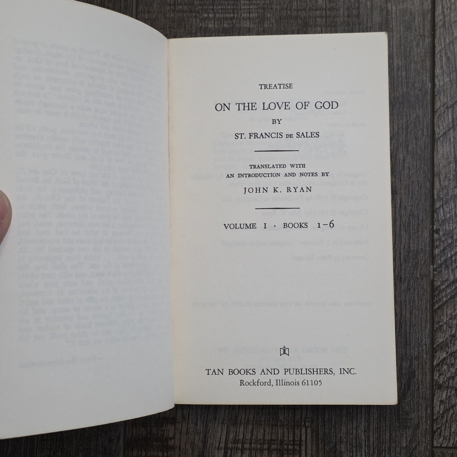 Vintage Treatise on the Love of God Volume 1 St Francis de Sales 1975 PB TAN