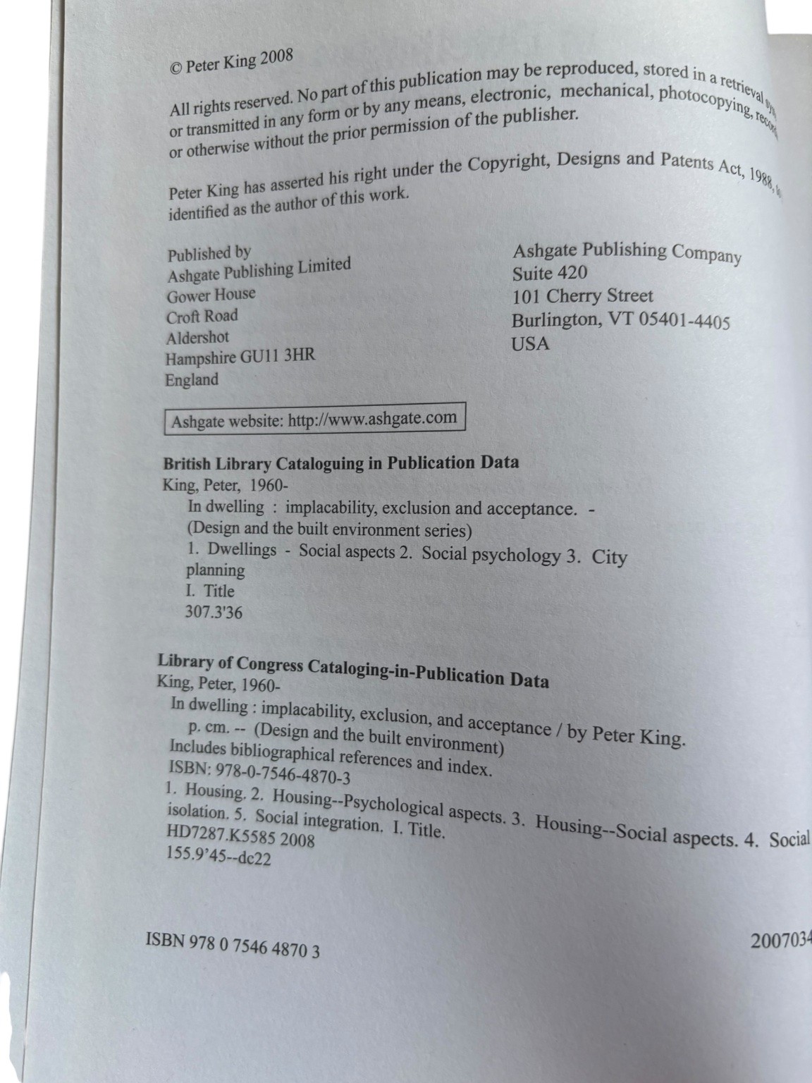 In Dwelling Peter King 2008 Implacability Exclusion Acceptance Ashgate