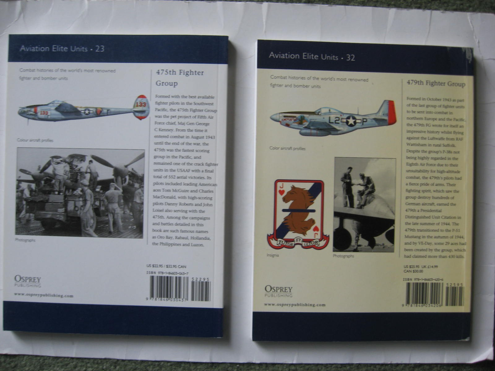 2 OSPREY–475TH FIGHTER GROUP + 479TH FIGHTER GROUP-RIDDLE’S RAIDERS –FREE SHIP