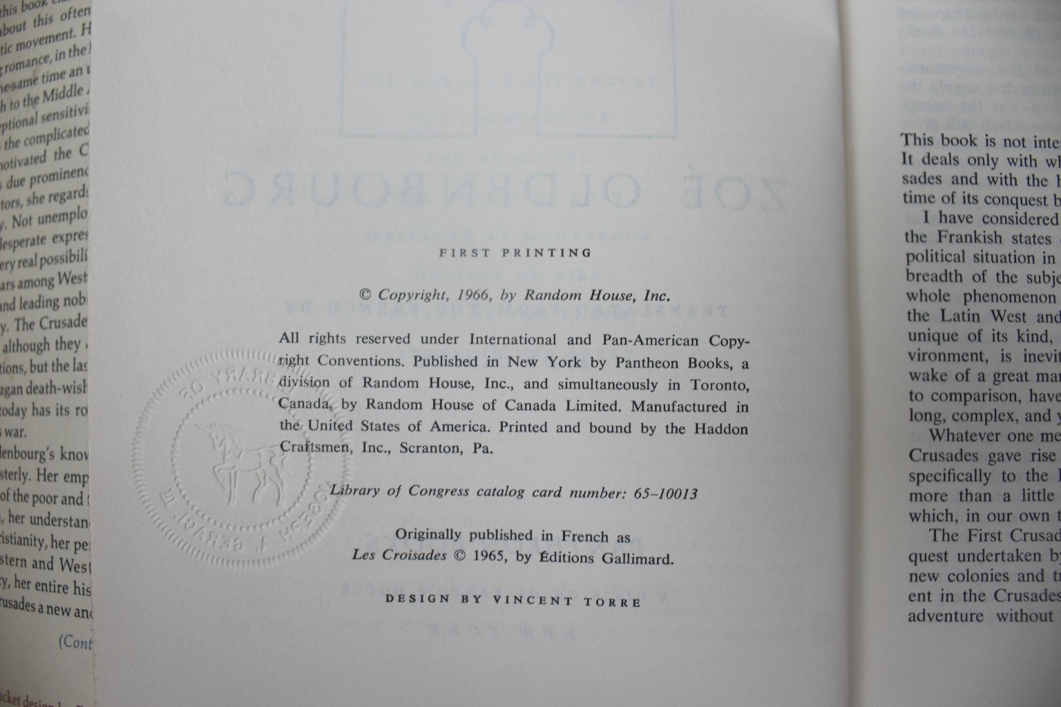 The Crusades Zoe Oldenbourg 1966 First Printing History Pantheon Books HCDJ