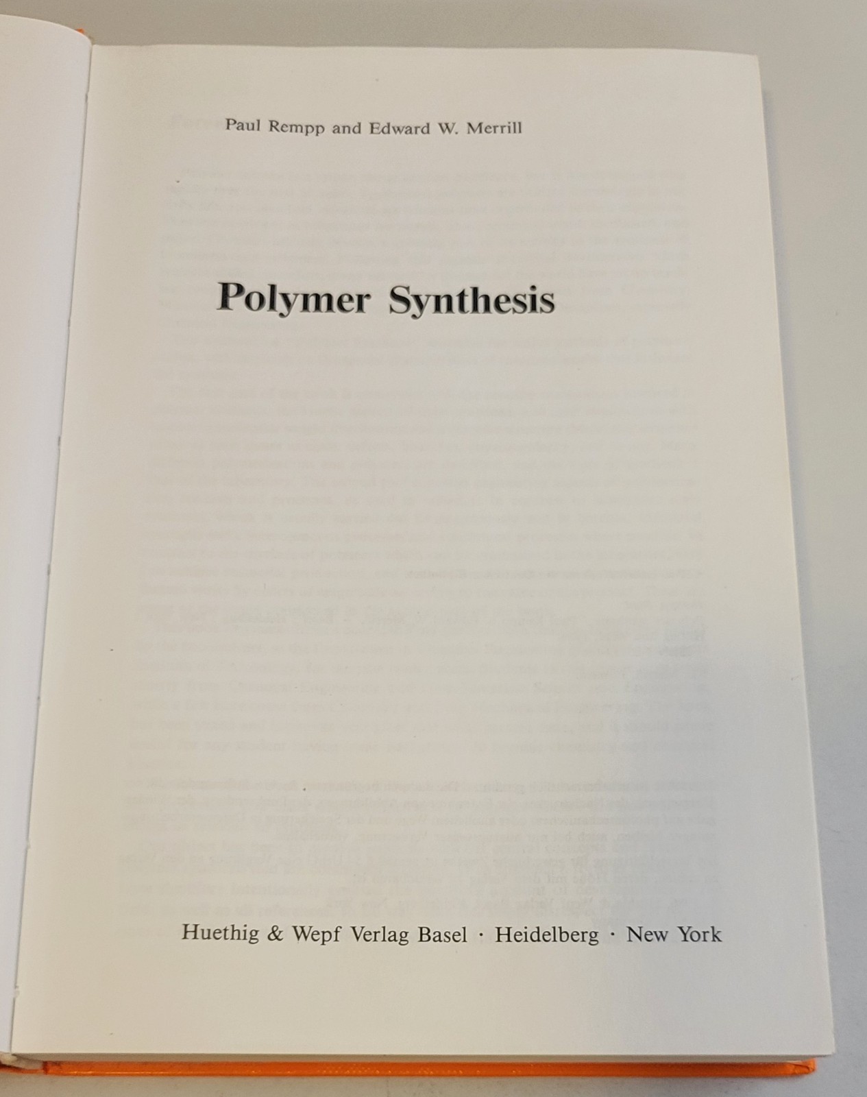 POLYMER SYNTHESIS (Rempp/Merrill) Germany HUTHIG WEPF Import HC Engineering BOOK