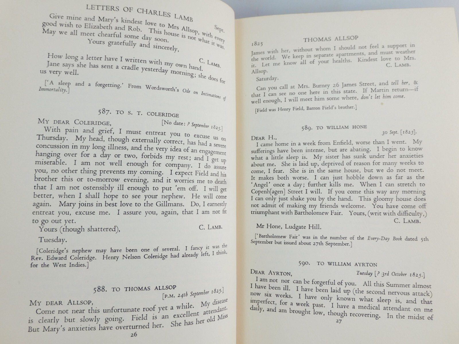 Letters Of Charles and Mary Lamb 3 Vol 1935 HC Dent Methuen Great Britain VGC