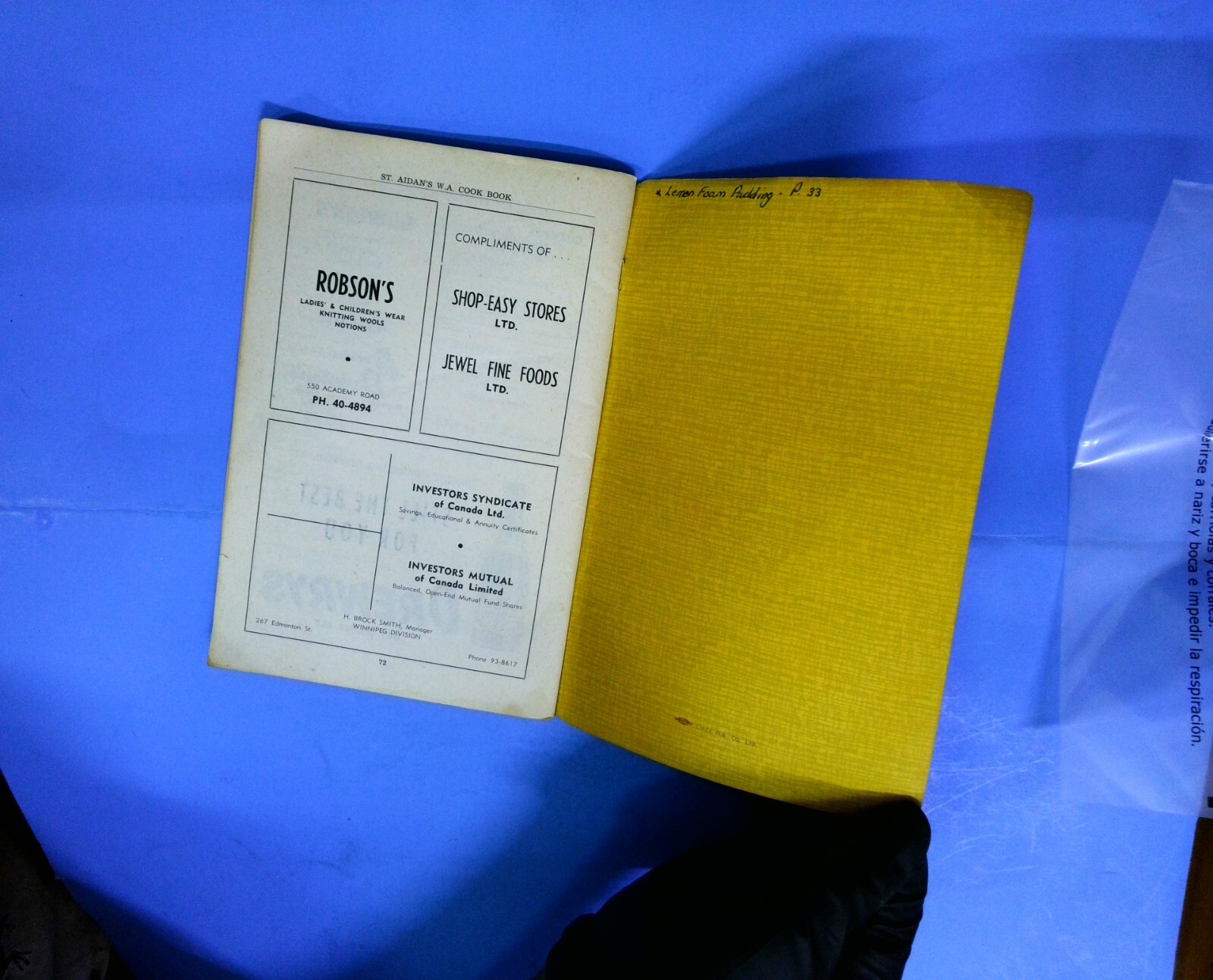 ST. Aidan’s Anglican Church winnipeg, Man. cookbook 1955- 72 pages