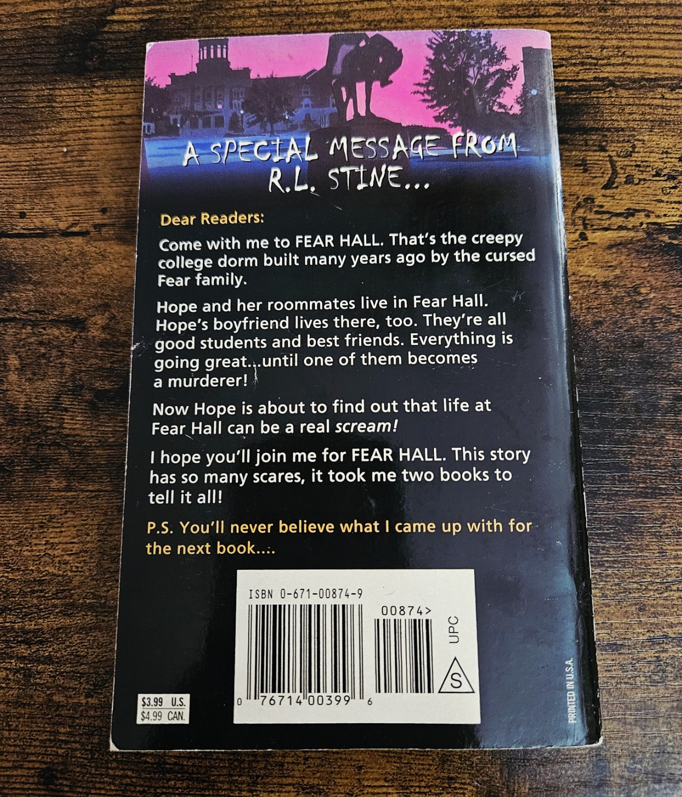 R.L. Stine Fear Hall: The Beginning (Fear Hall) Paperback 1997 First Printing