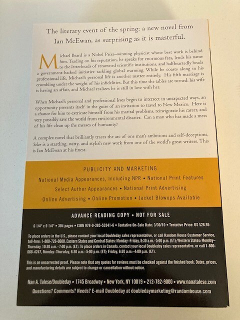 Ian McEwan Lot: The novels Saturday, Solar, and Nutshell Advance Reading ARCs