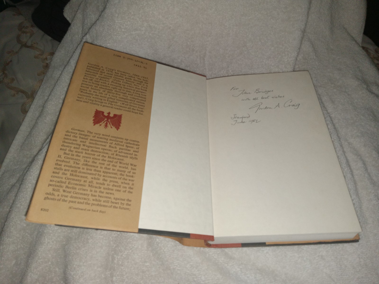 RARE THE GERMANS Hardcover Gordon A. Craig Signed Autographed FIRST EDITION 1982
