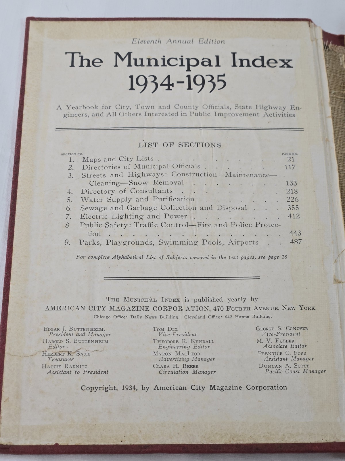Municipal Index And Atlas 1934-1935 Eleventh Ed. American City Magazine Corp.