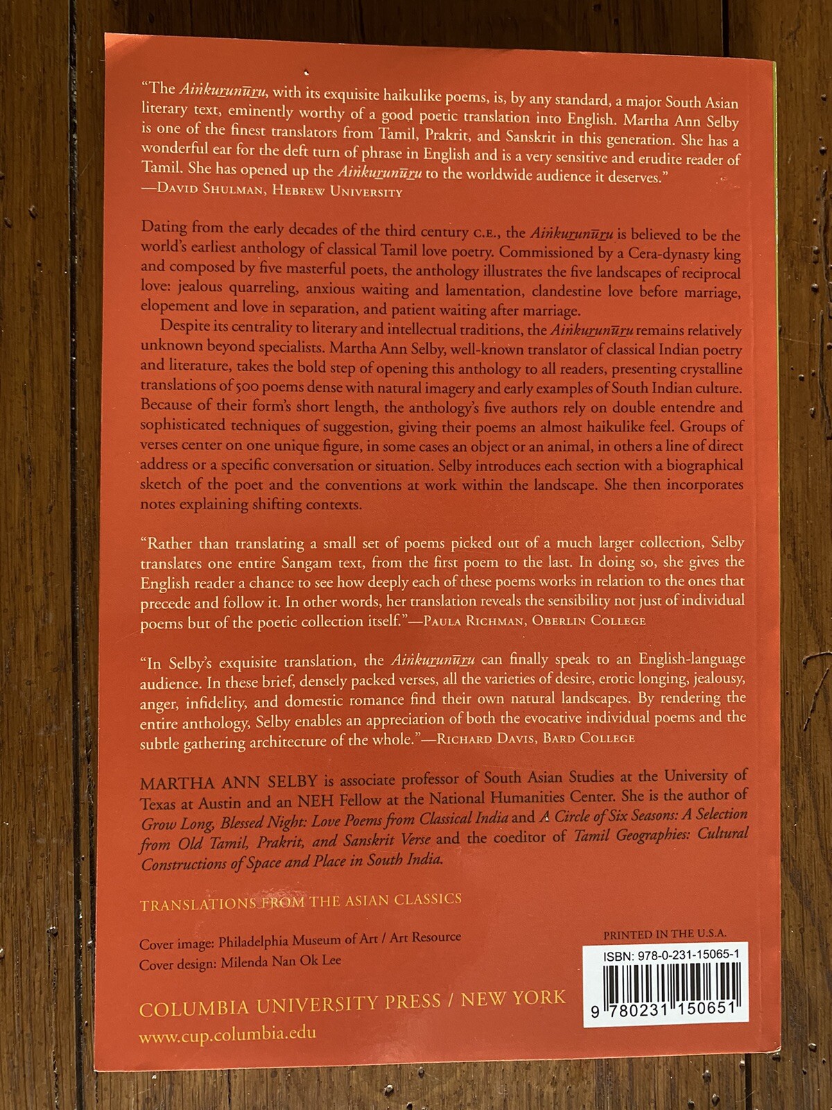 Tamil Love Poetry Ainkurunuru Like New Trade Paperback Martha Ann Selby