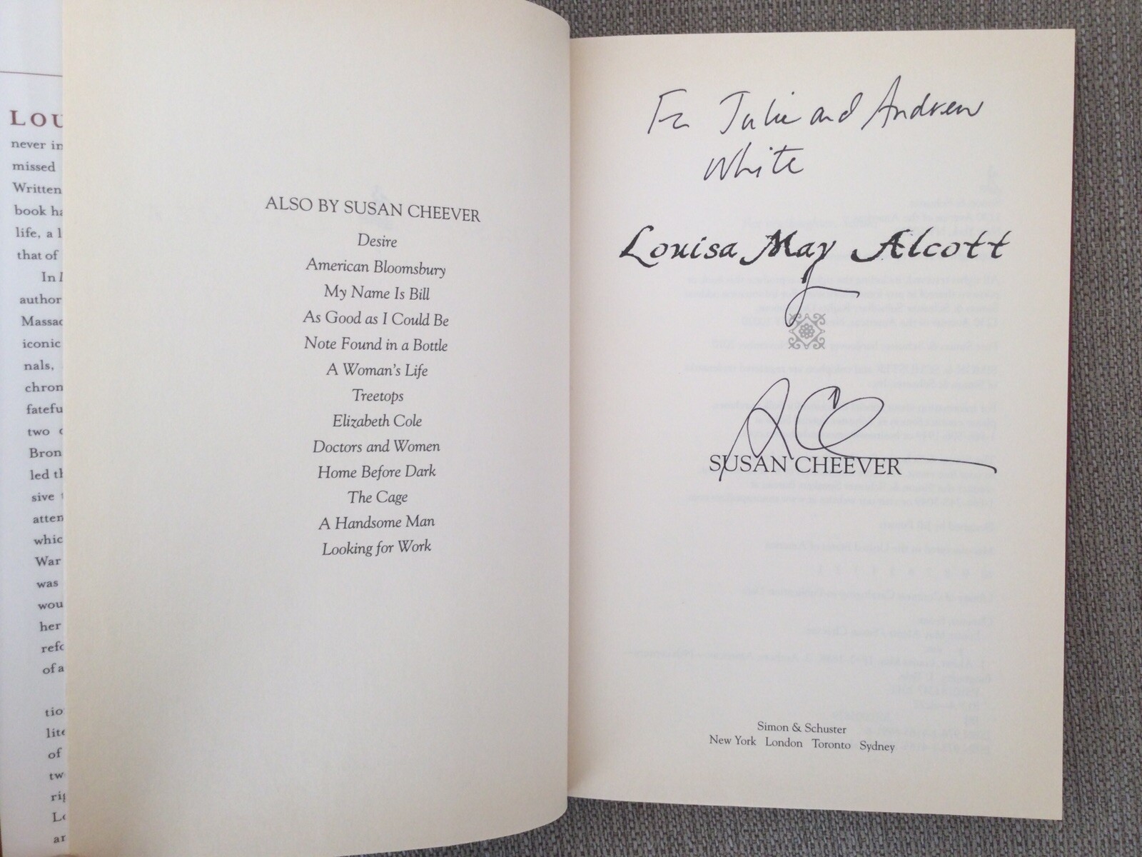 LOUISA MAY ALCOTT by Susan Cheever 2010 1st Ed Hardcover w/Dust Jacket SIGNED