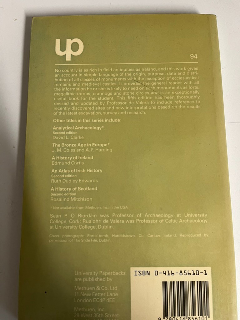 ANTIQUITIES OF THE IRISH COUNTRYSIDE By Sean P. O’riordain PB 1987 very good