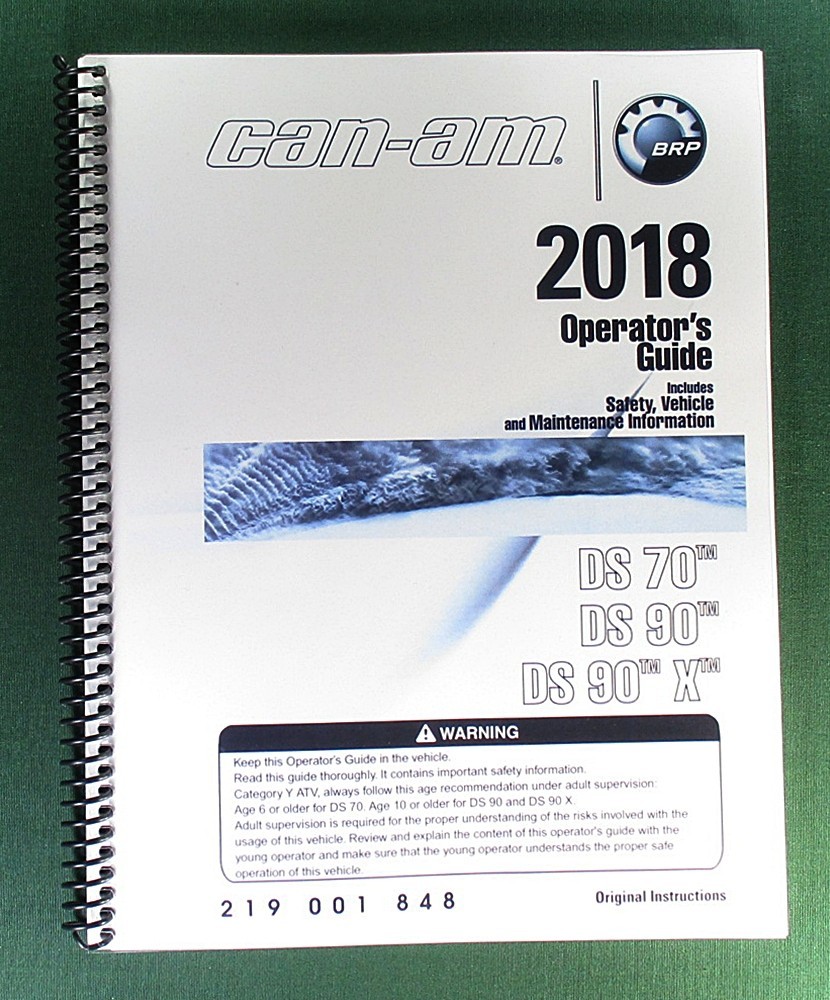 2018 Can-Am DS 90 Owner’s Manual: 156 Pages & Protective Covers!