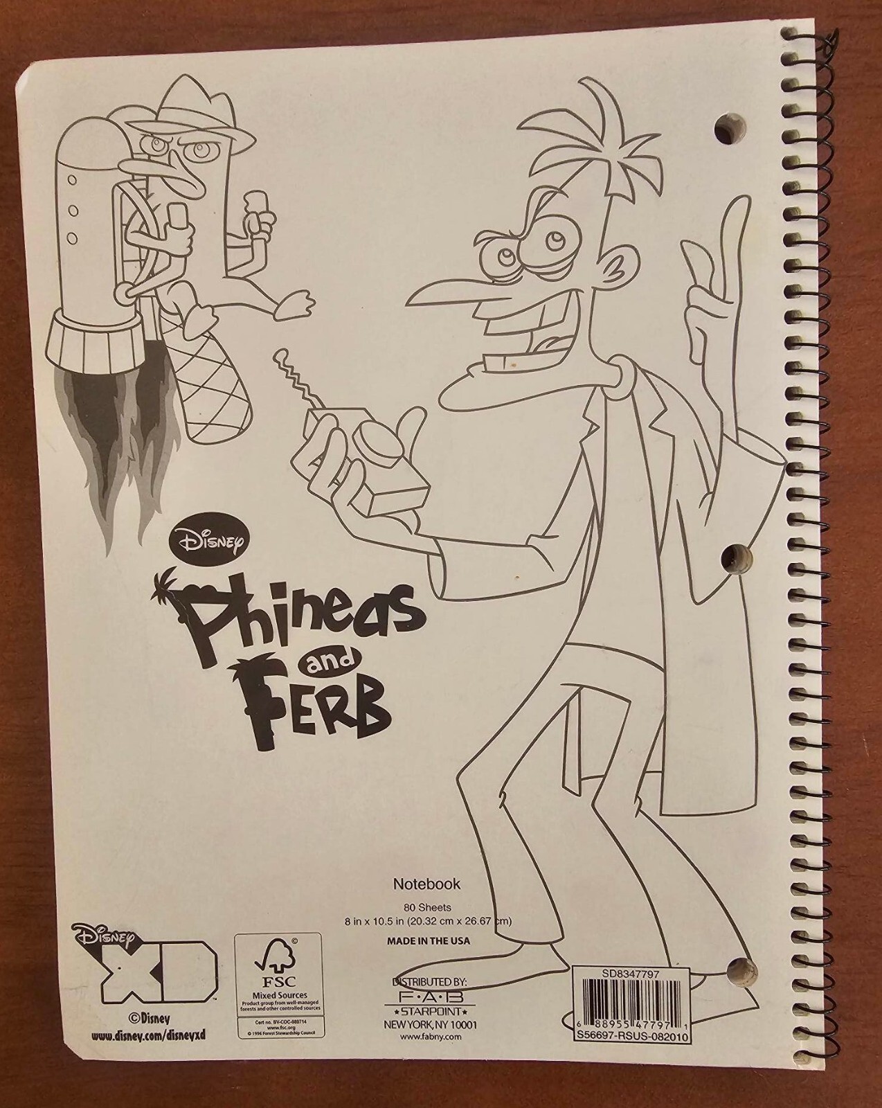 Disney XD Phineas And Ferb 1 Subject Notebook -80 pages 10.5 in X 8 in. -NEW!