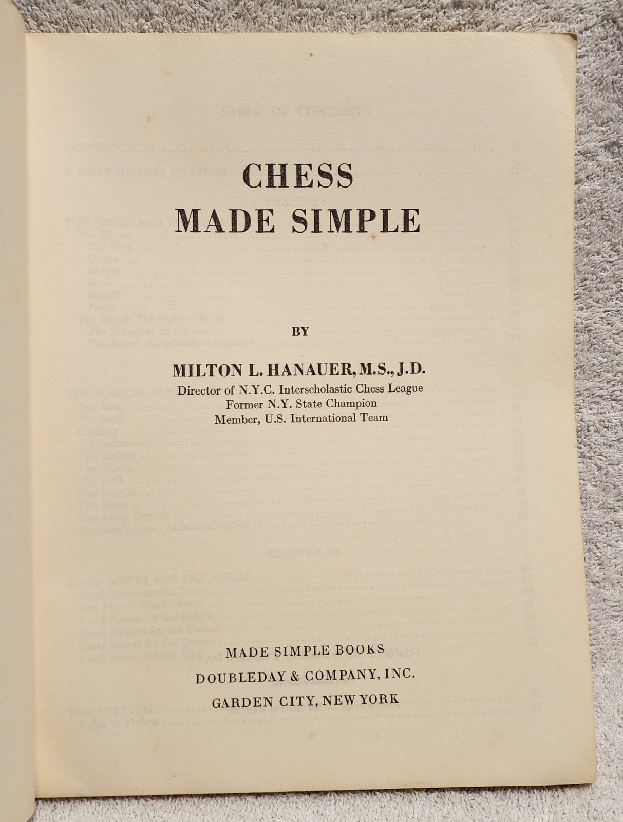 Chess Made Simple by Milton L Hanauer 1957 Made Simple Books Paperback 1st Ed