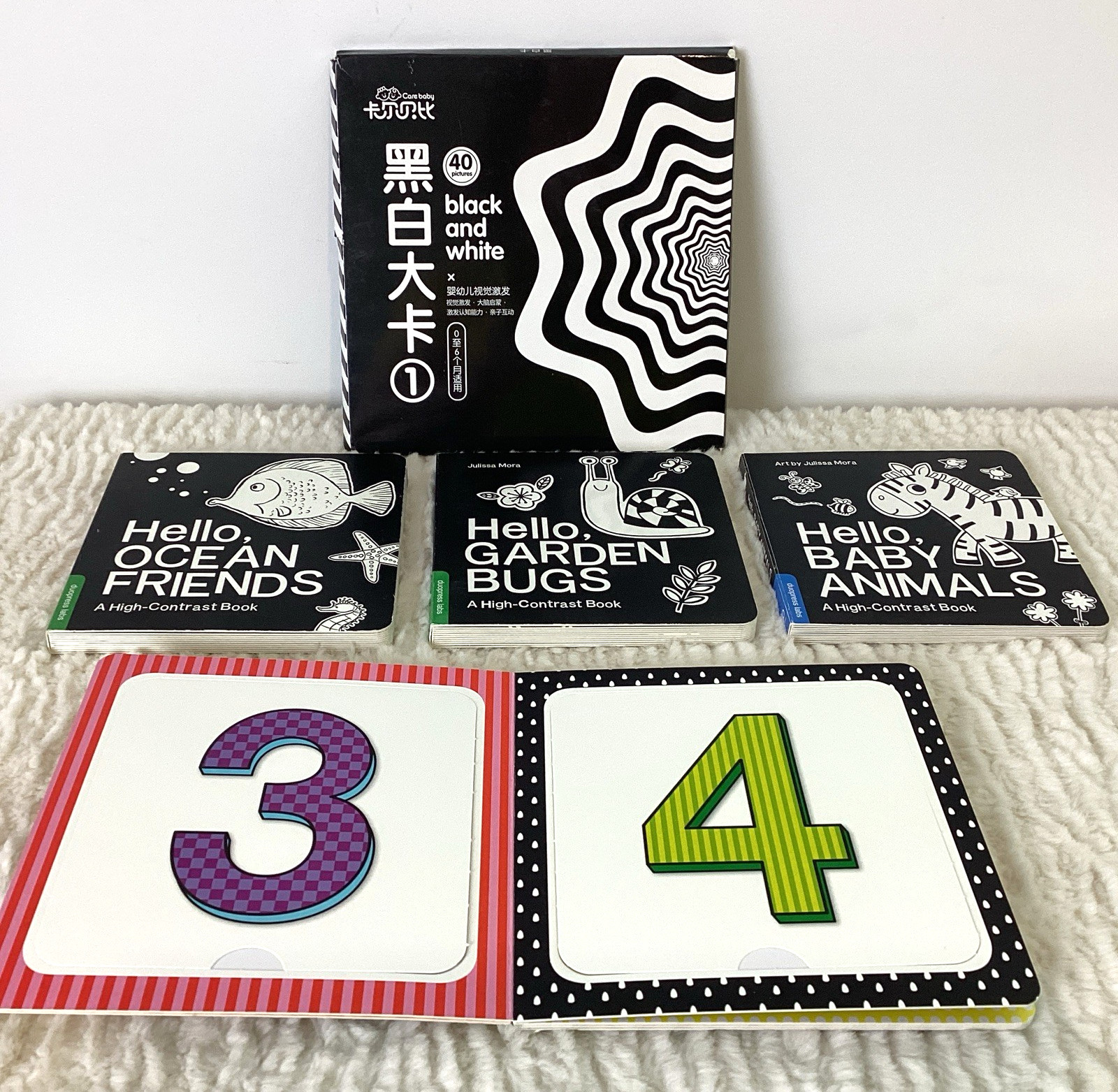Lot of 6 High Contrast Black & White Baby Board Books Cards for Eye Development