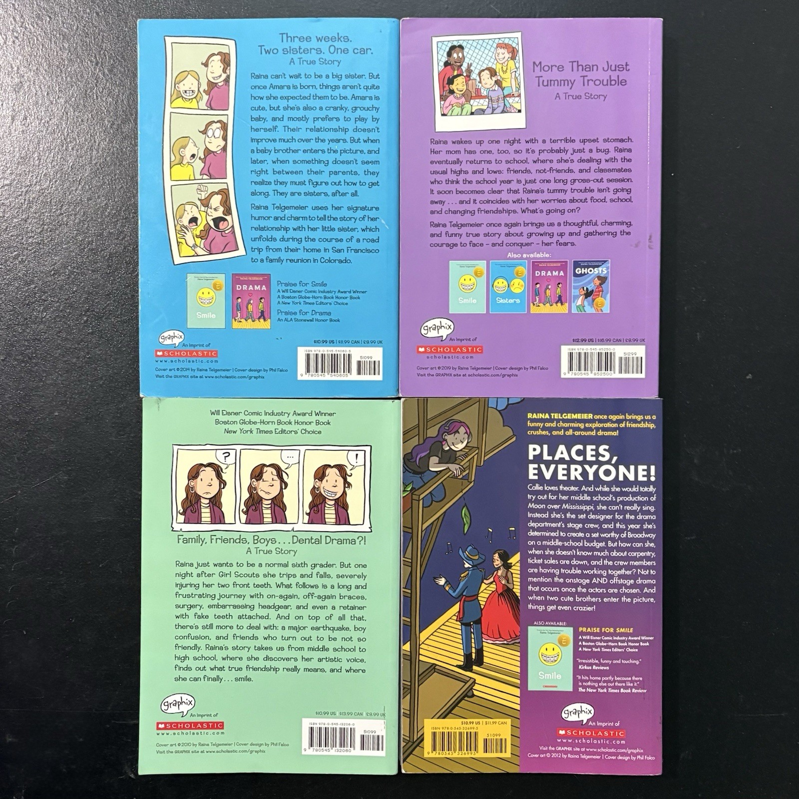 Raina Telgemeier Smile Drama Sisters Guts Lot of 4 Middle Grade Graphic Novels