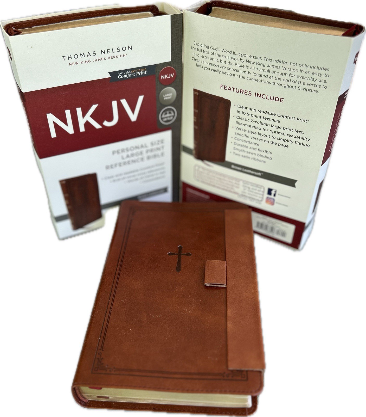 MAGNETIC CLOSURE NKJV LARGE PRINT(10.5pt) Personal Size Brown Leathersoft Bible