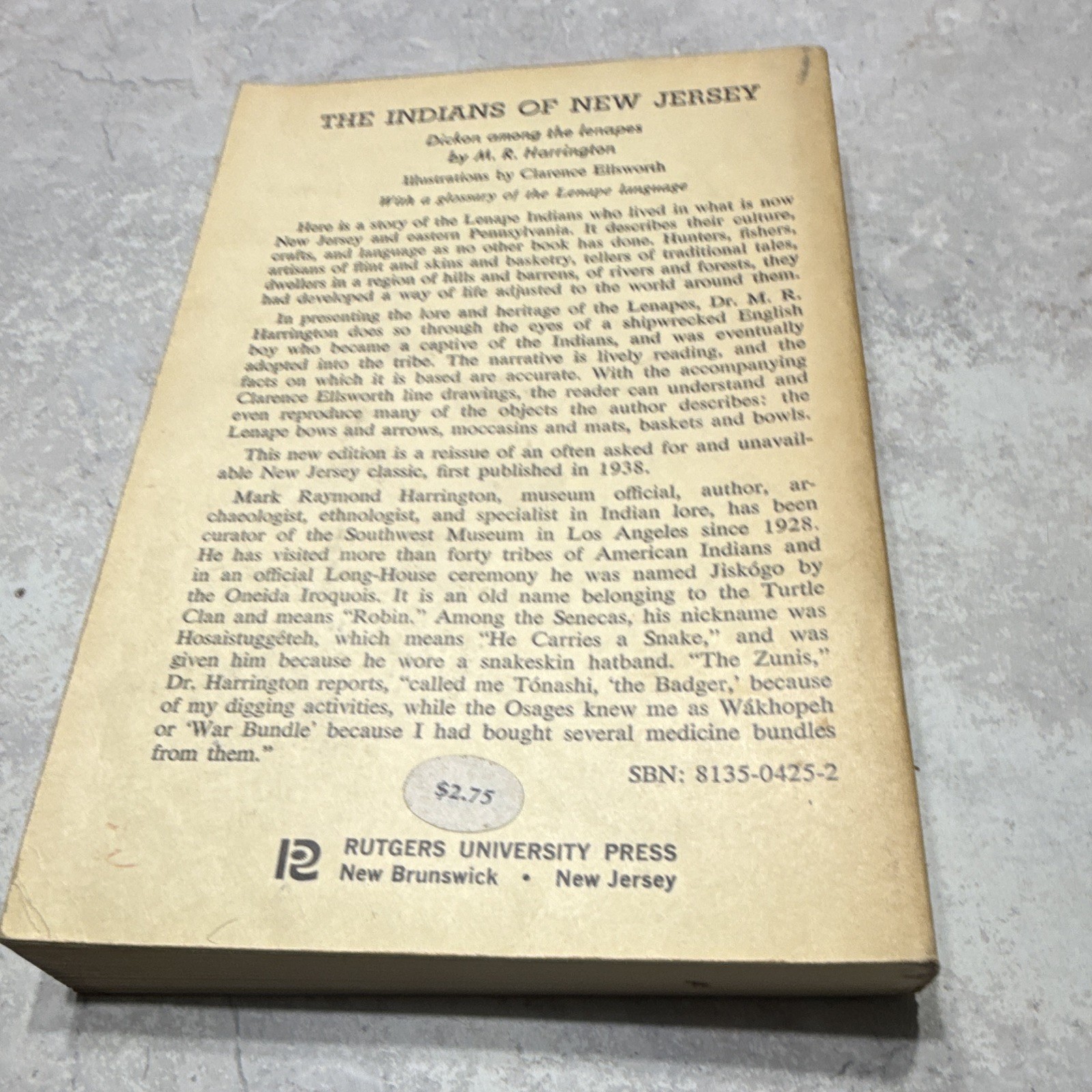 The Indians of New Jersey: Dickon Among the Lenapes Harrington PB 1938 Illus