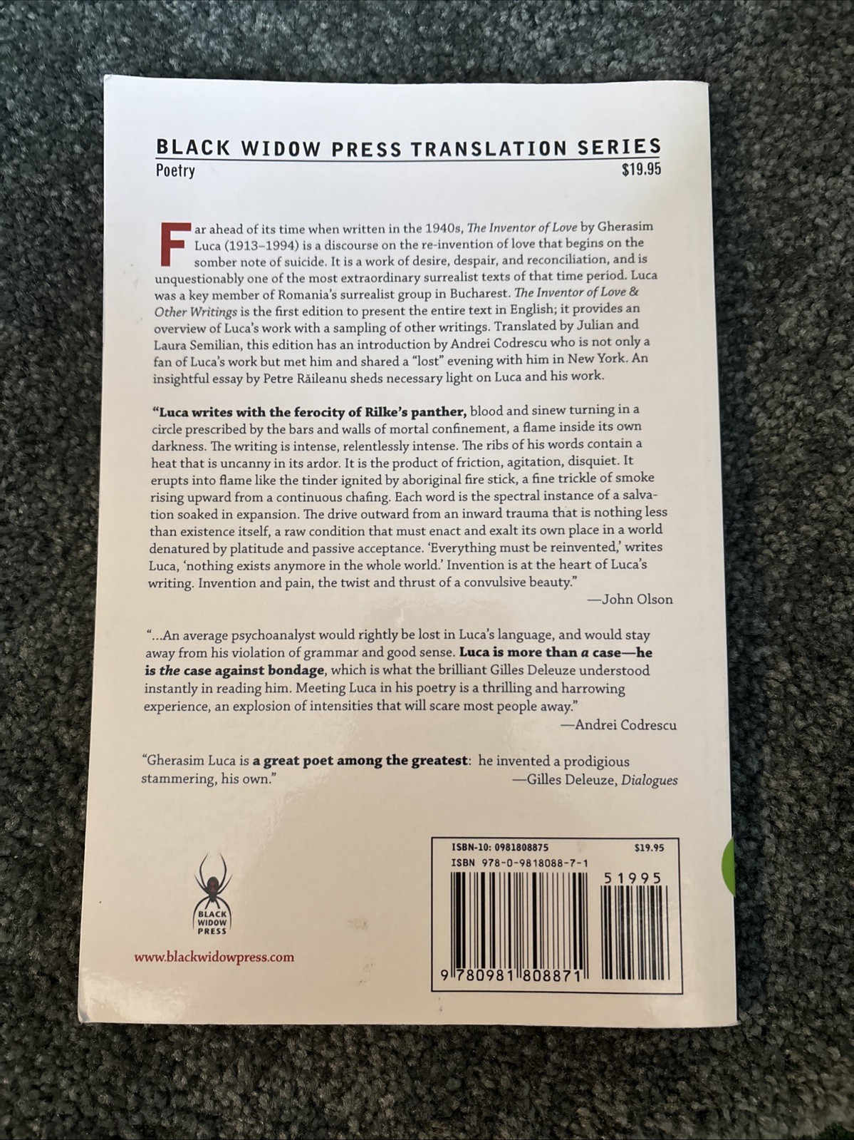 INVENTOR OF LOVE & OTHER WRITINGS (TRANSLATION SERIES) By Gherasim Luca & Julian