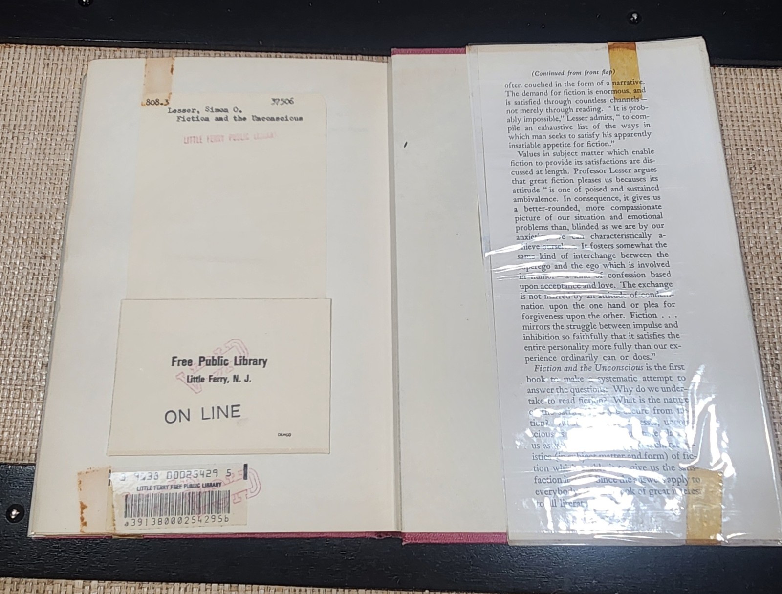 Fiction and the Unconscious by Simon O. Lesser – 1957 – 1st Edition HCDJ