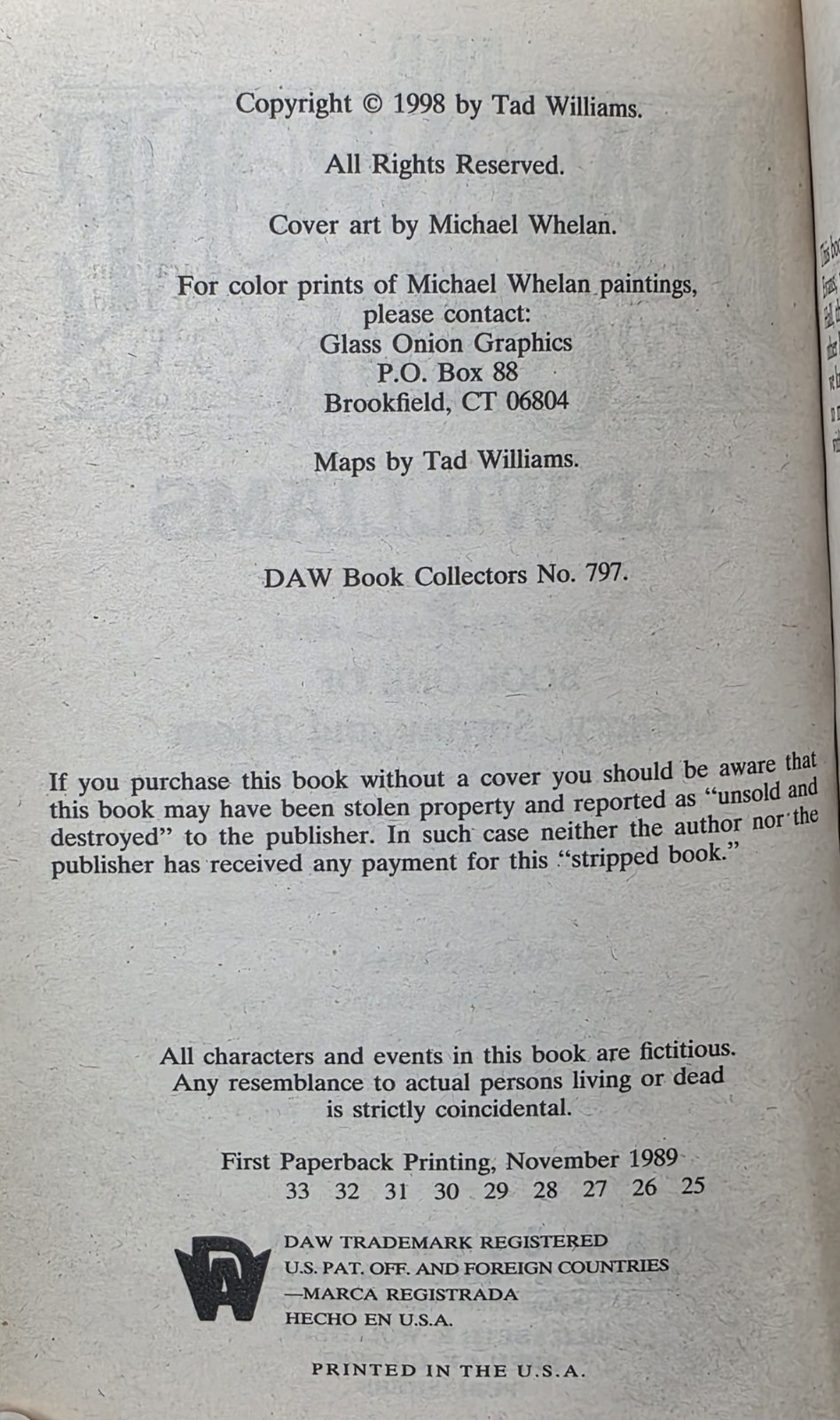 The Dragonbone Chair Tad Williams Book One Memory Sorrow and Thorn 1989