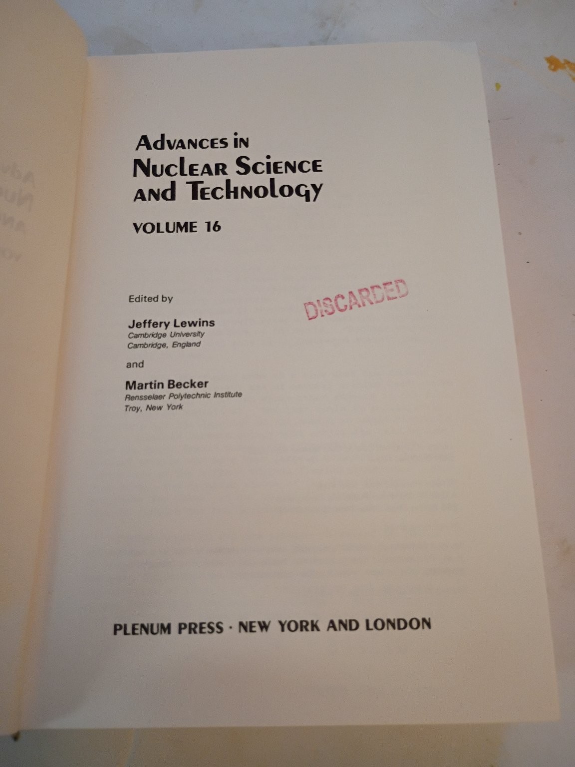 Advances in Nuclear Science and Technology Vol 16 Lewins Becker 1984 Plenum