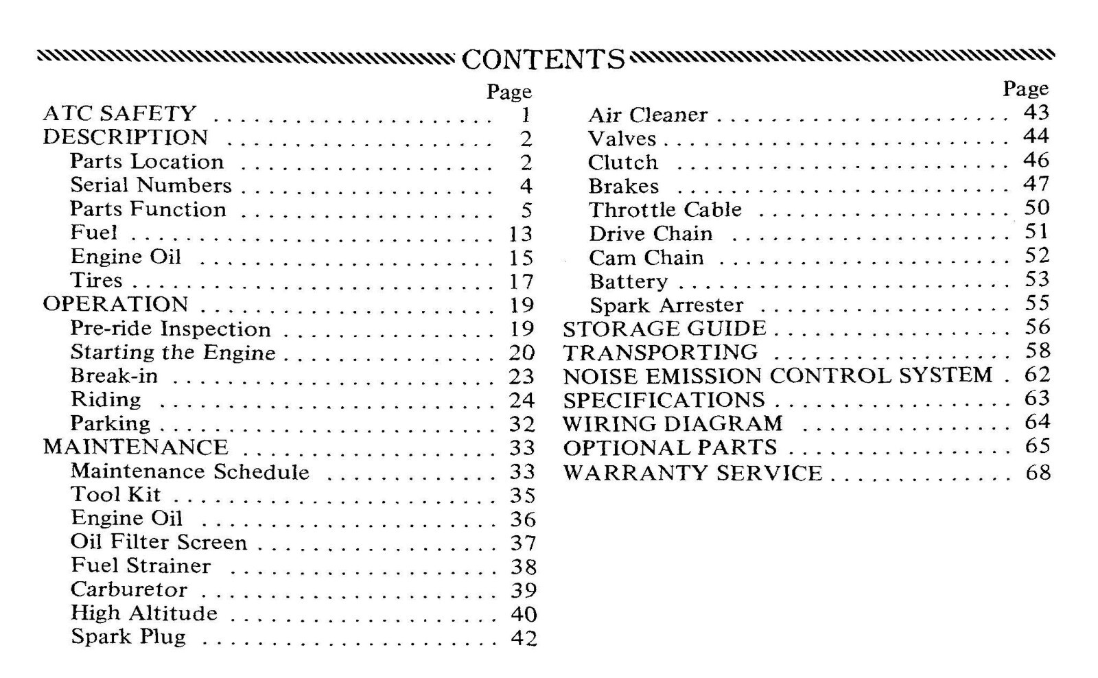 1984 Honda ATC125M Owner’s Manual 70 Pages