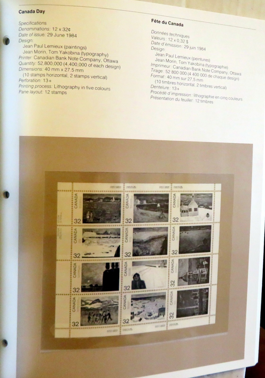 SOUVENIR COLLECTION – STAMPS OF CANADA 1984 [NO Stamps Included] See description