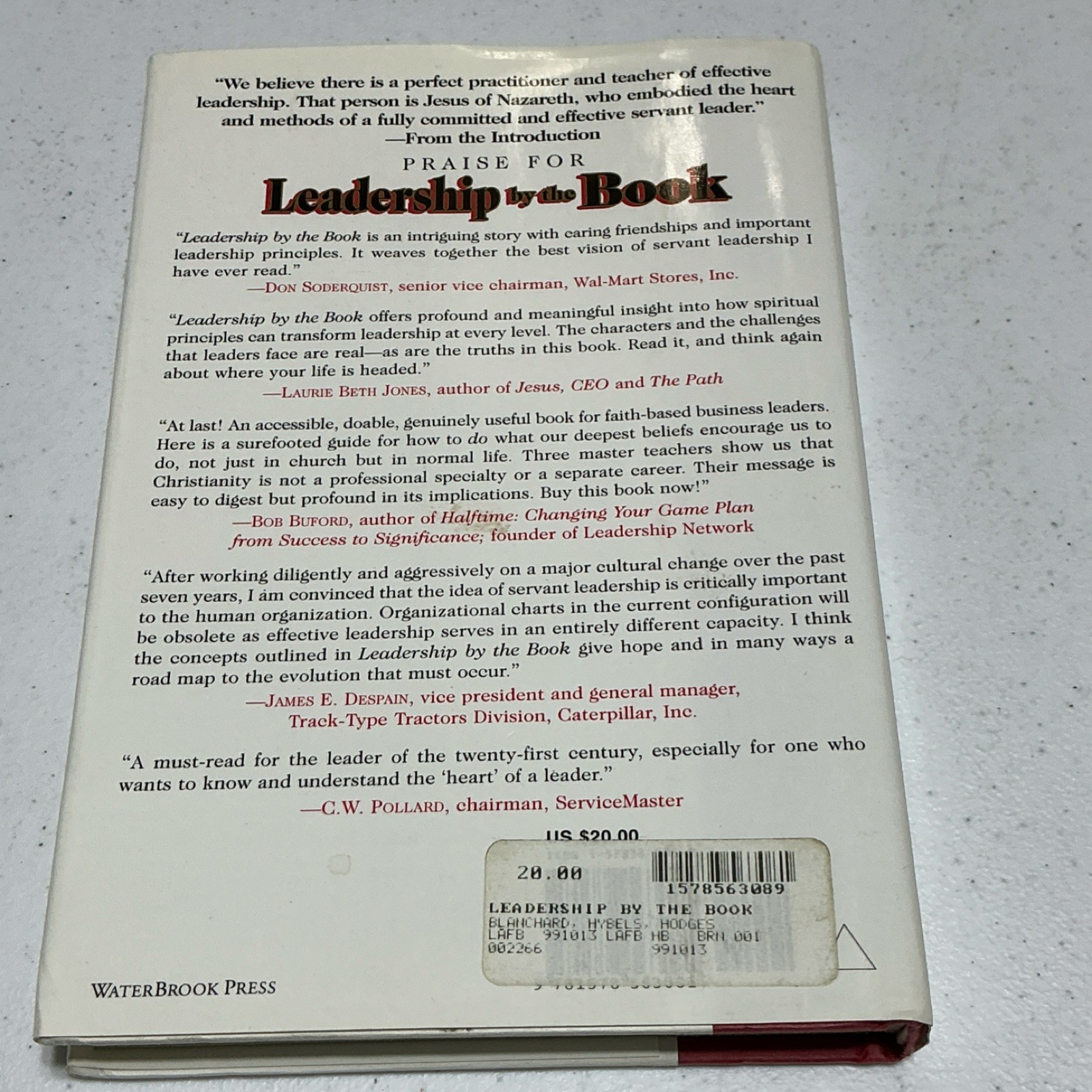 William Morrow Leadership by the Book Blanchard Hybels Vintage 1999 HC