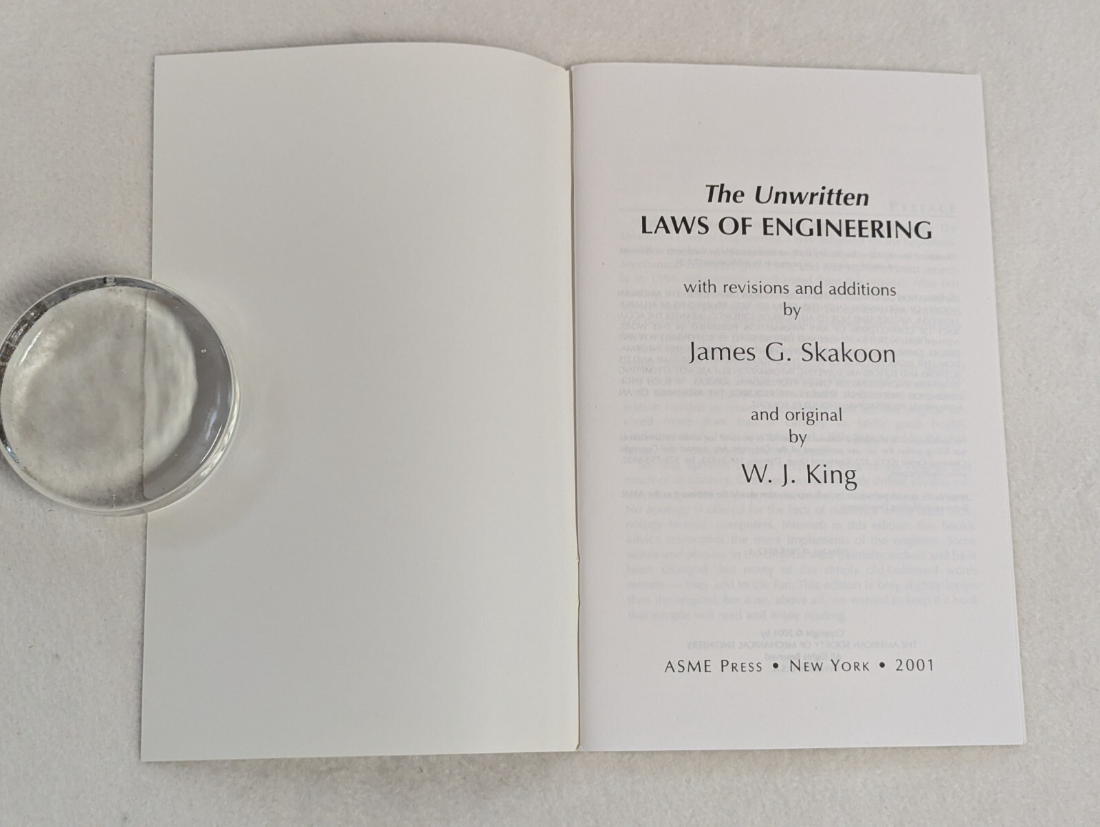 Unwritten Laws of Engineering W.J. King James G. Skakoon ~ Softcover Booklet