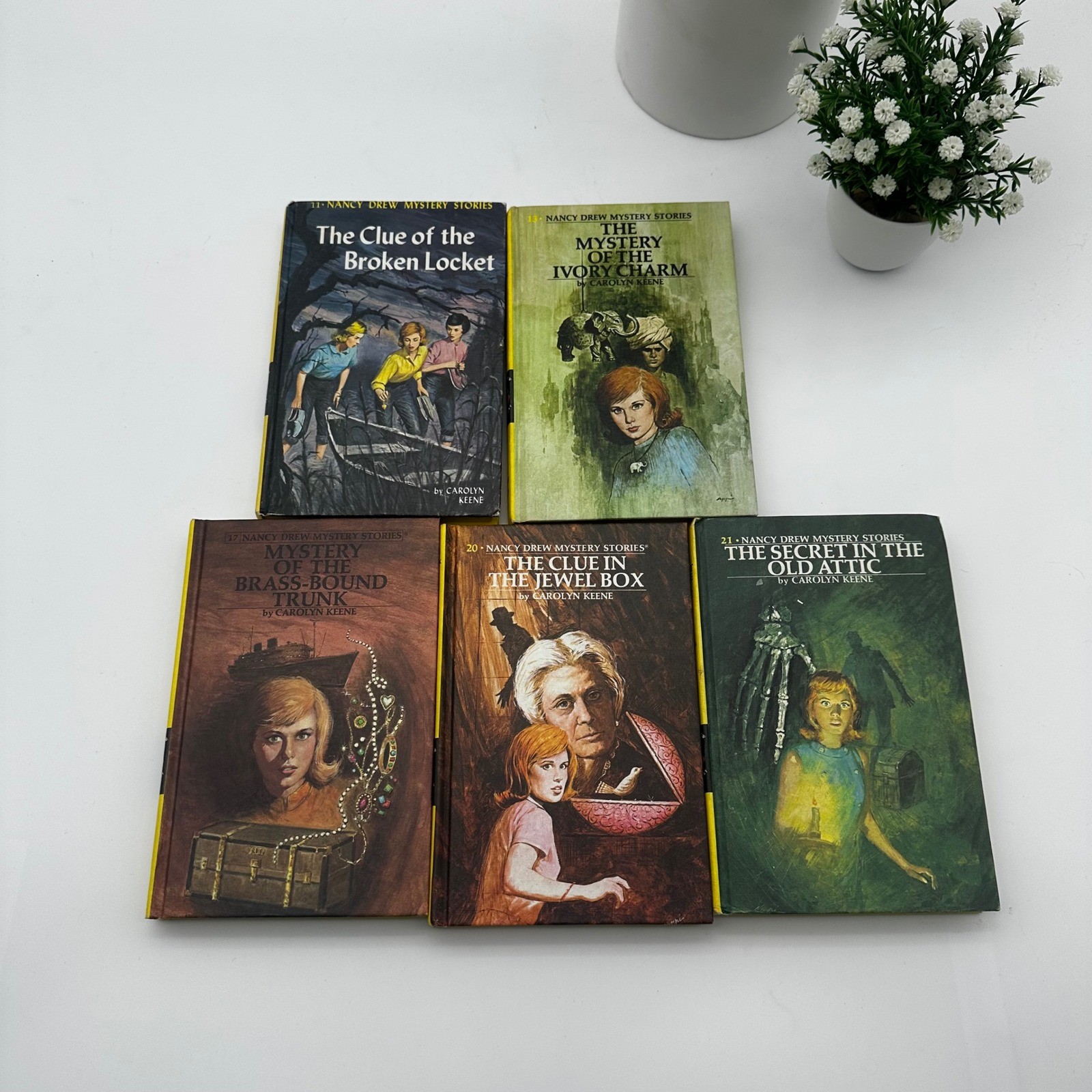 Lot of 5 Nancy Drew Yellow Matte Hardcover 60’s & 70’s #11,13,17,20,21 Keene