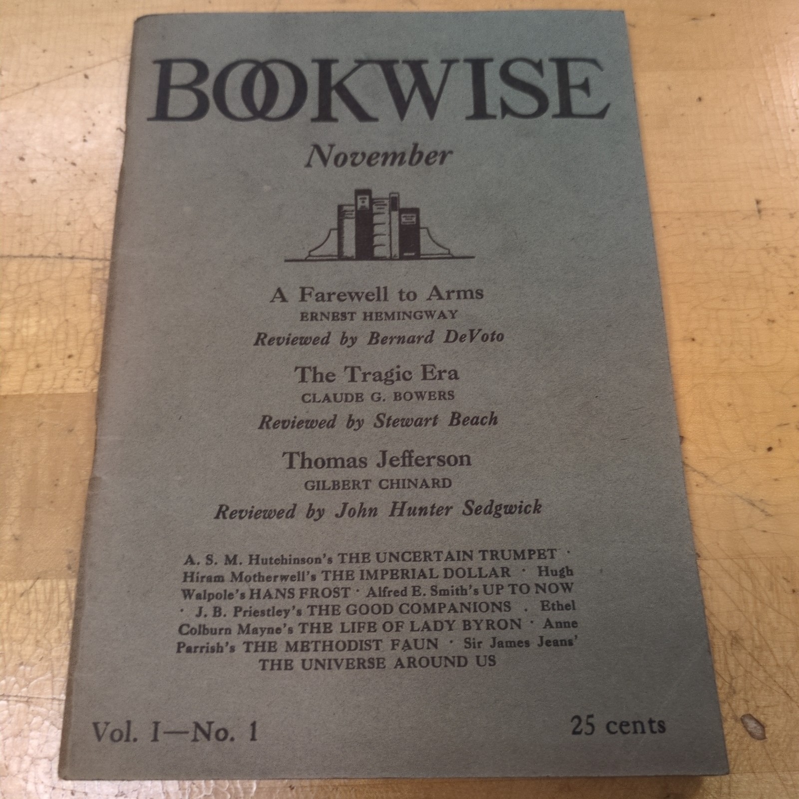 BOOKWISE November 1929 – A Farewell To Arms Hemingway – Segwick – Volume 1 No. 1