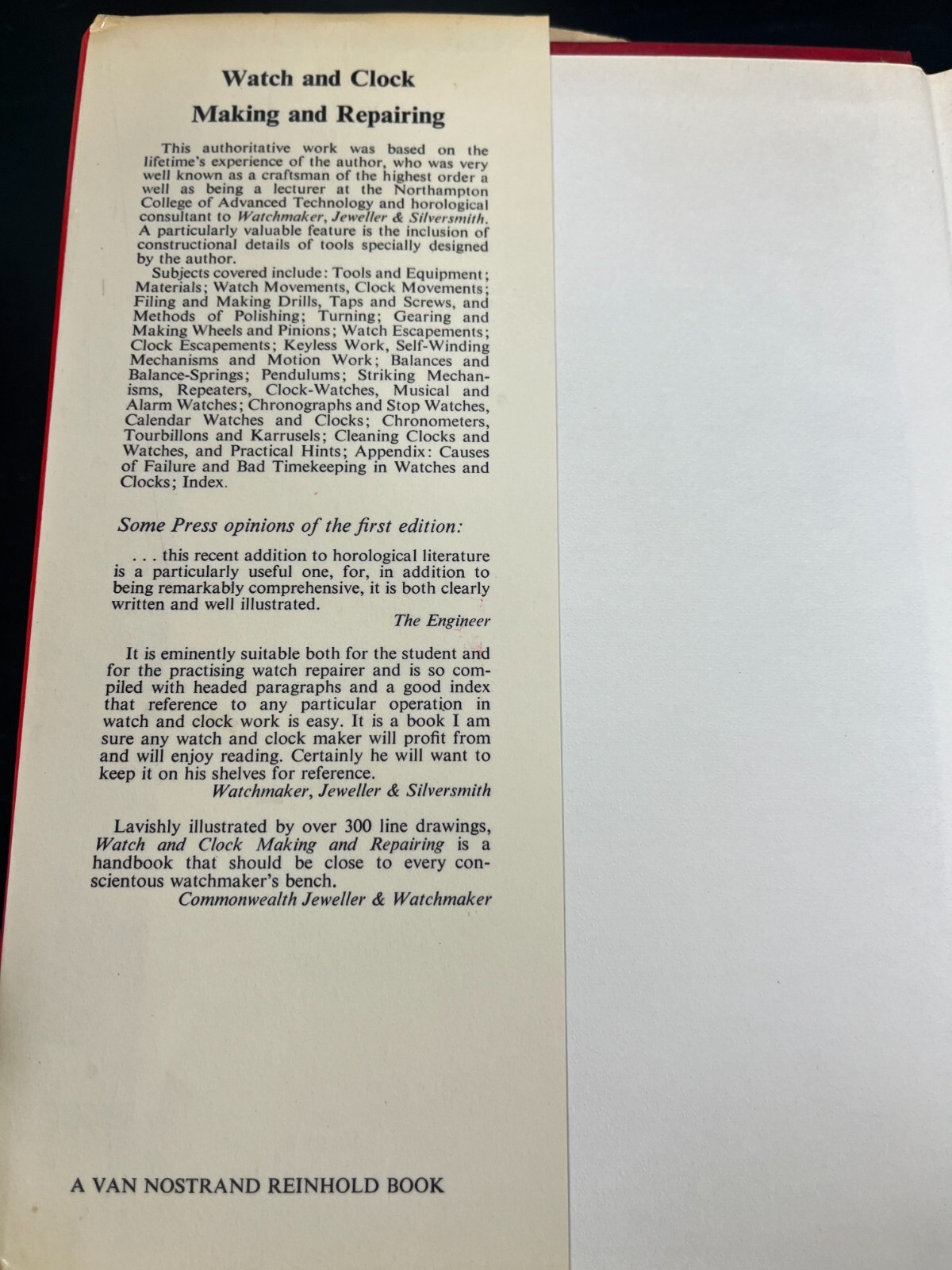 Watch and Clock Making and Repairing 2nd Edition 1965 Hardcover W.J. Gazeley