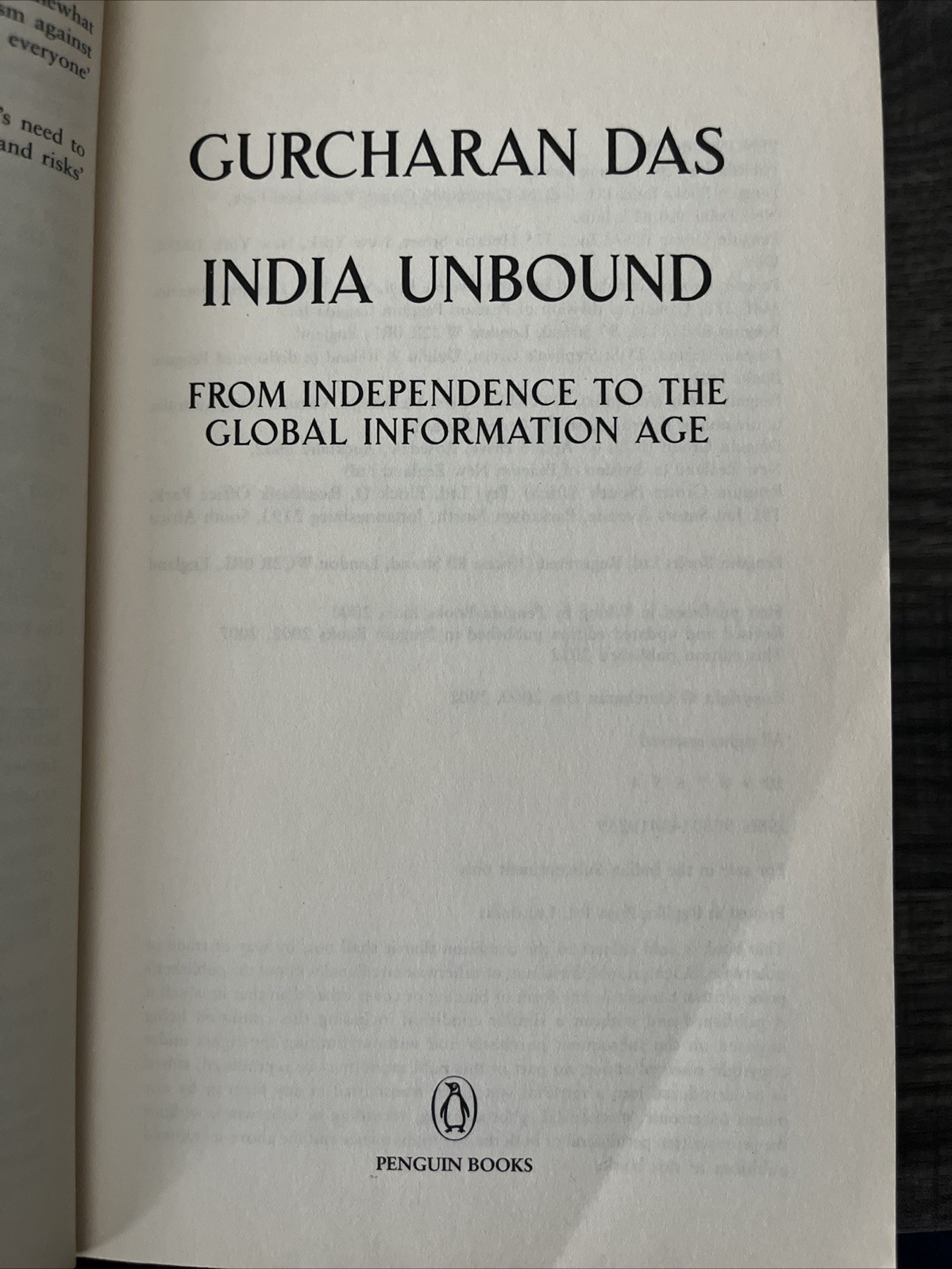 India Unbound: From Independence To The Global Information Age By Gurcharan Das
