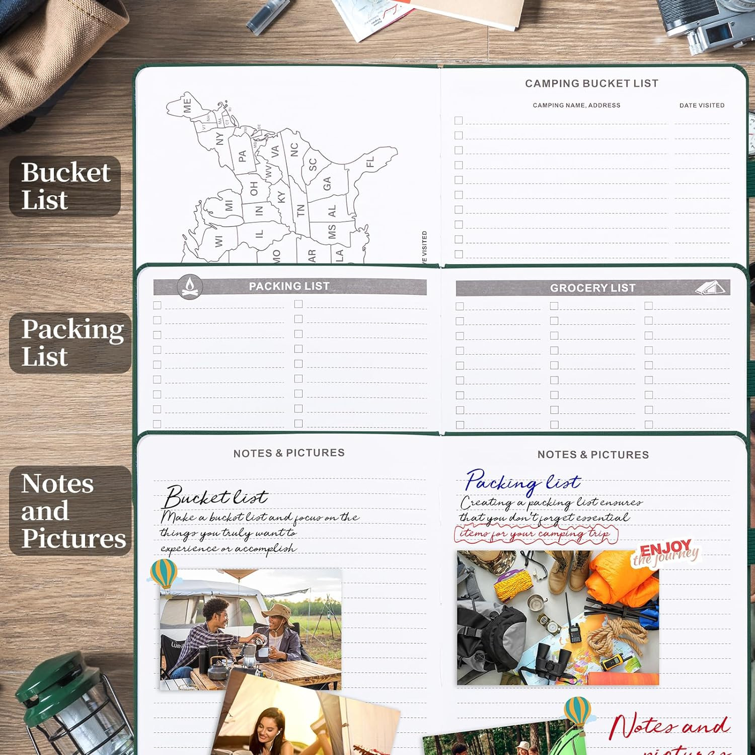 Camping Journal and RV Travel Log Book, A5 Adventure Journal for 25 Camping, Hik