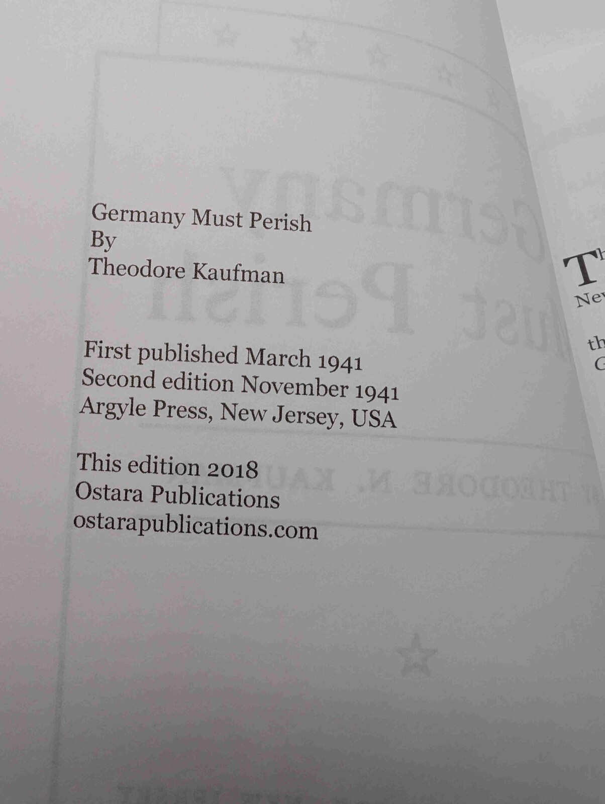 Germany Must Perish! – Theodore N. Kaufman – Paperback New & Unread