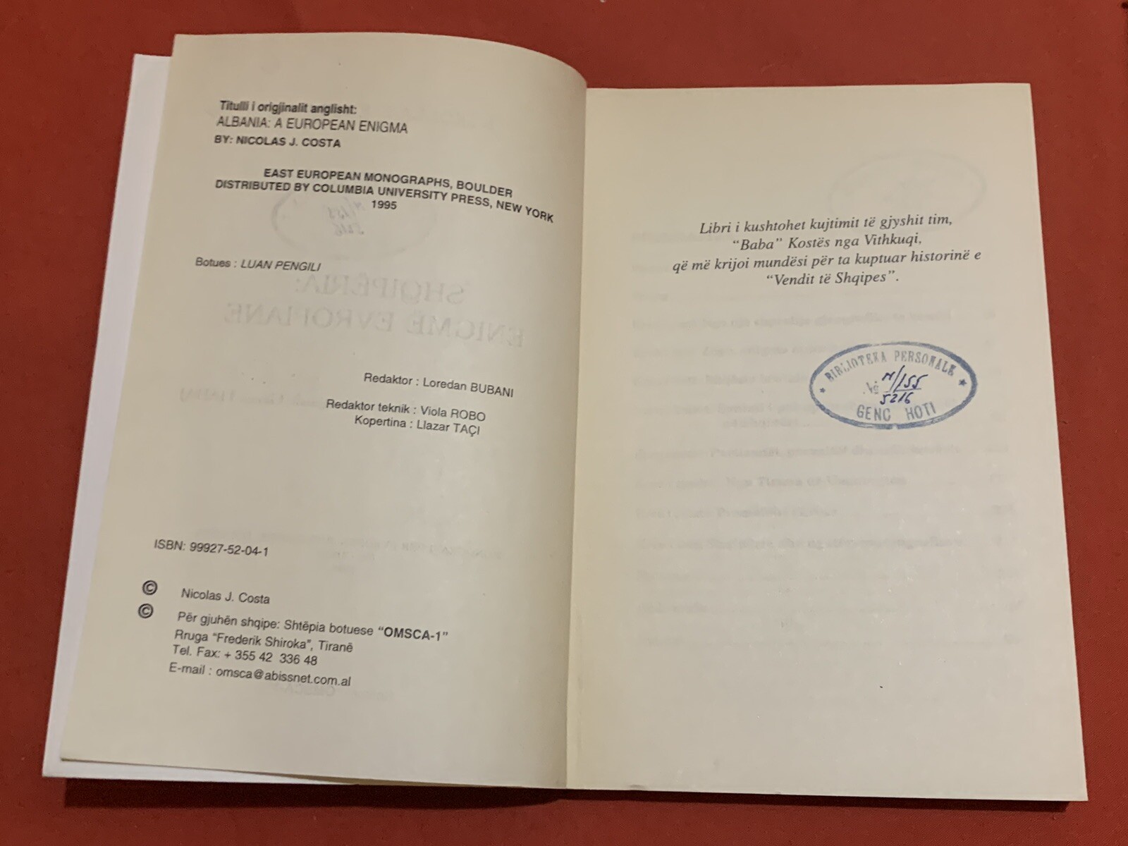 OLD ALBANIAN BOOK-NIKOLLAQ KOSTA-SHQIPERIA ENIGME EUROPIANE-1995-269 pages