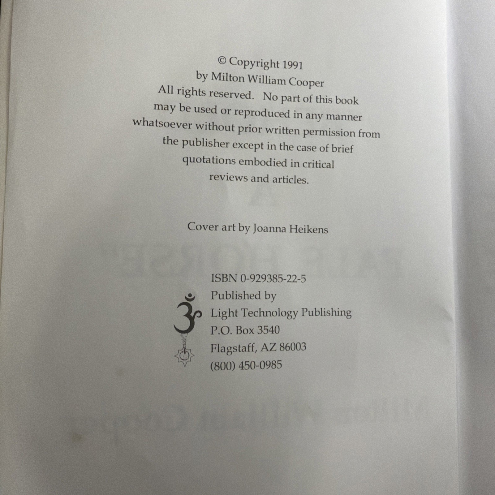 Behold a Pale Horse by William Cooper – 1991, 1st Ed, 500 Pages, Unrevised