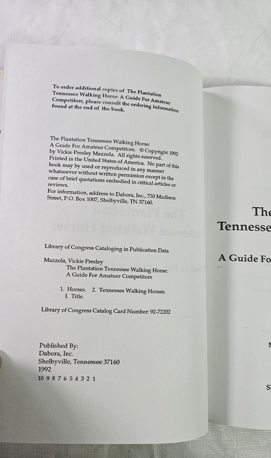 The Plantation Tennessee Walking Horse Guide HCDJ Vickie Mazzola 1992 Show Train