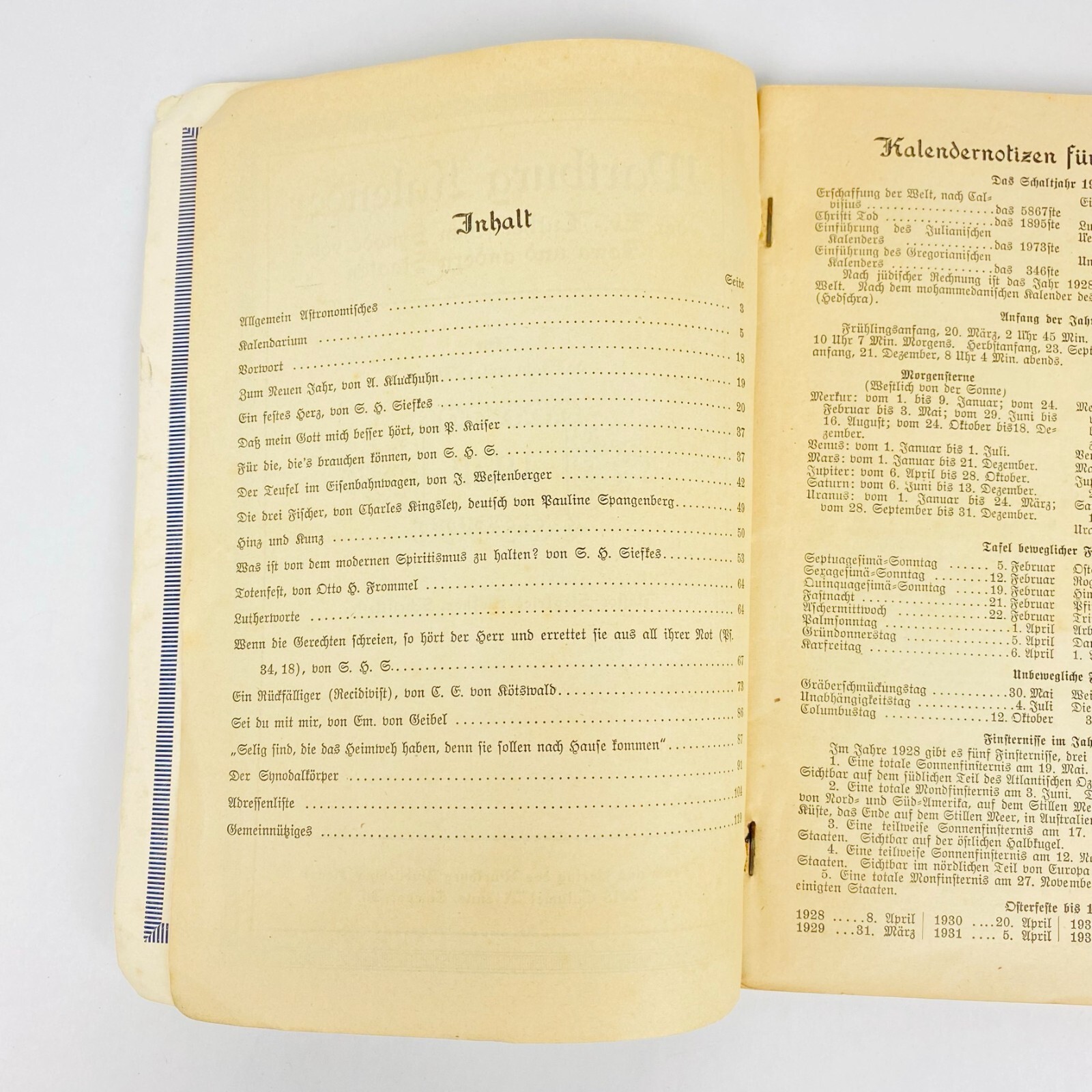 1928 Wartburg Kalender German Edition Book Seminar Dubuque Iowa Vintage