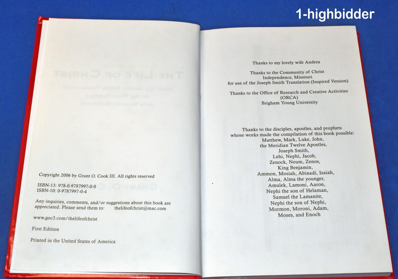 THE LIFE OF CHRIST HCDJ Grant O. Cook III Mormon LDS JST D&C KJV Bible Scripture