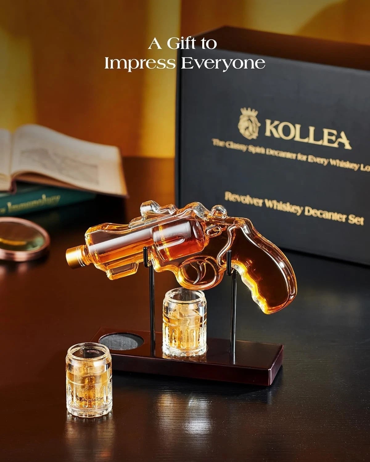 Luxury Gun-Shaped Whiskey Decanter with Glasses – Ideal for Him, 9 oz Capacity