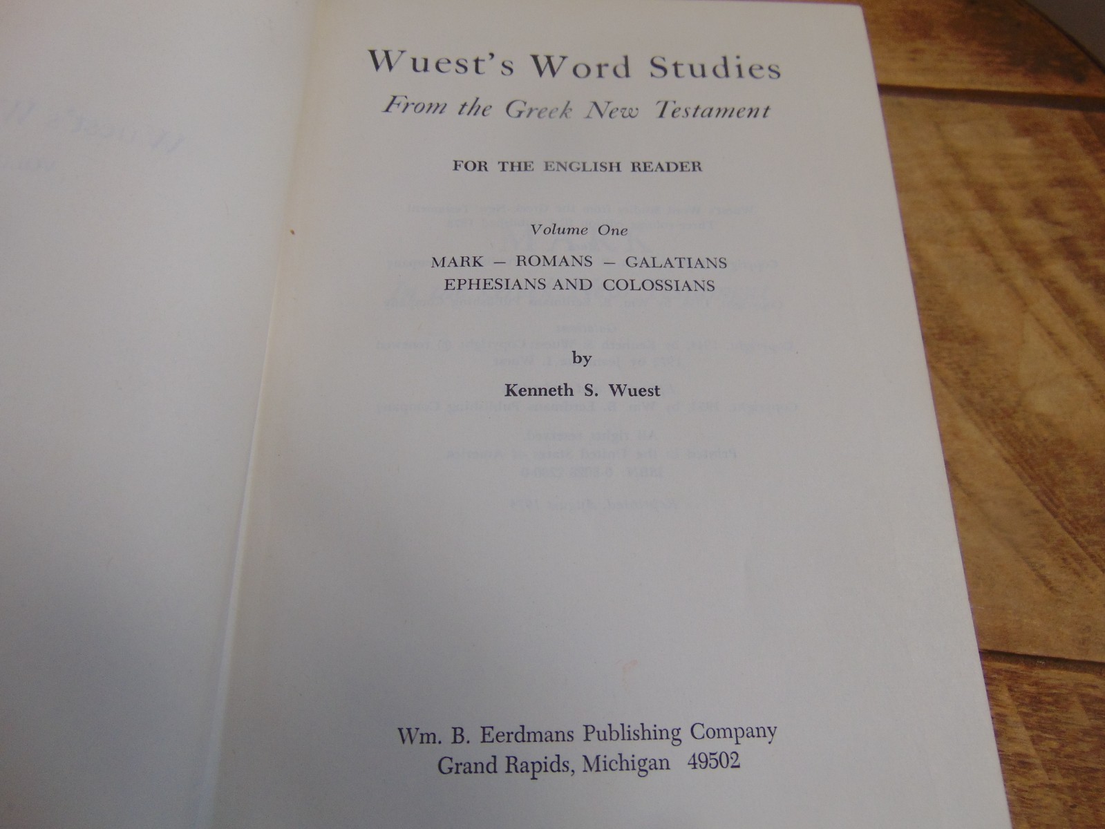 Word Studies in Greek New Testament Vol. 1 by Kenneth S. Wuest 1975 HC Eerdmans