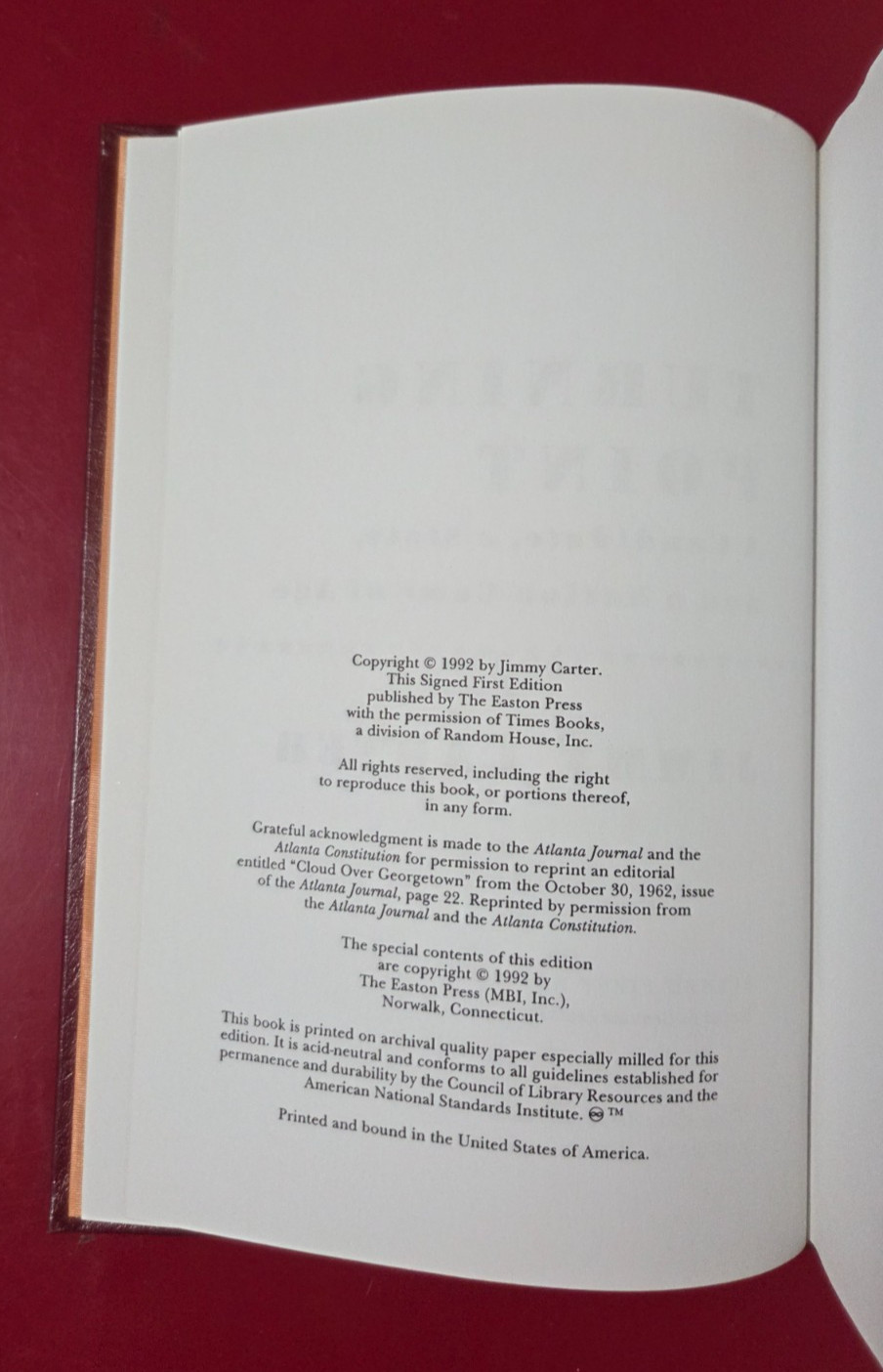 Turning Point — Jimmy Carter | SIGNED 1st Edition Easton Press 1992 Leather HC