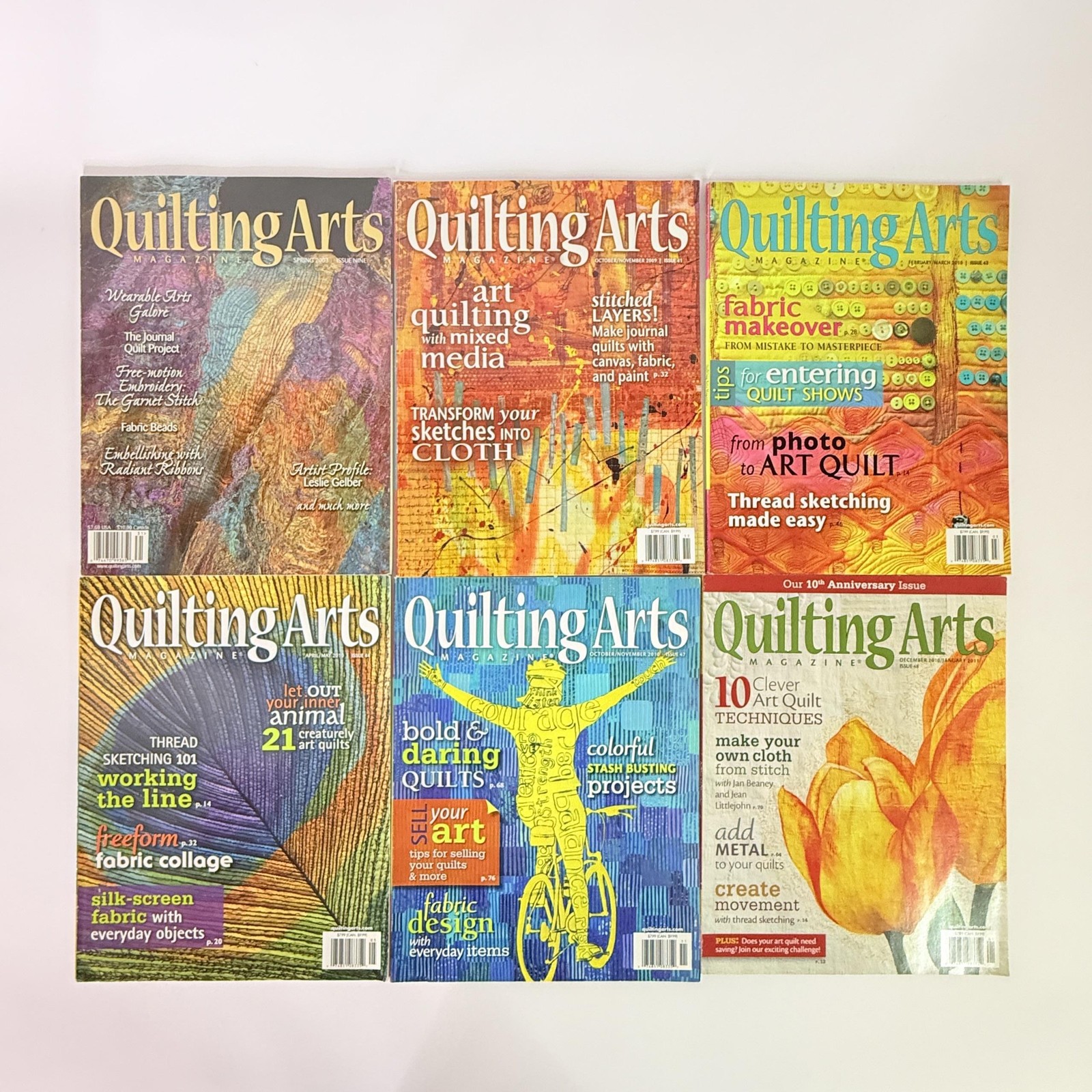 Lot 6 Quilting Arts Magazine Spring 2003 Apr/May 2010 Multicolor Magazines